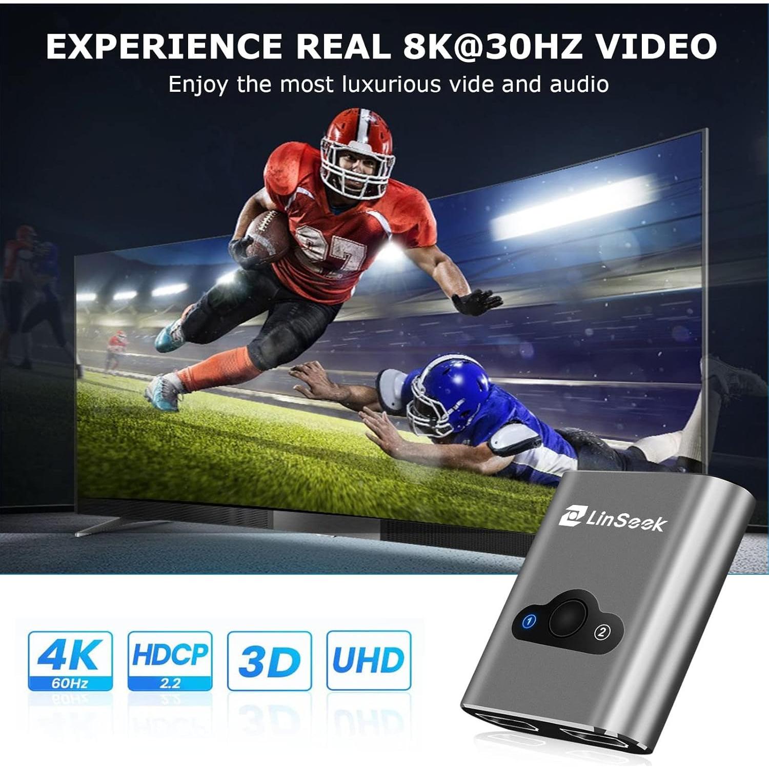 Conmutador HDMI 8K LinSeek 2 en 1 Salida Gris Espacial