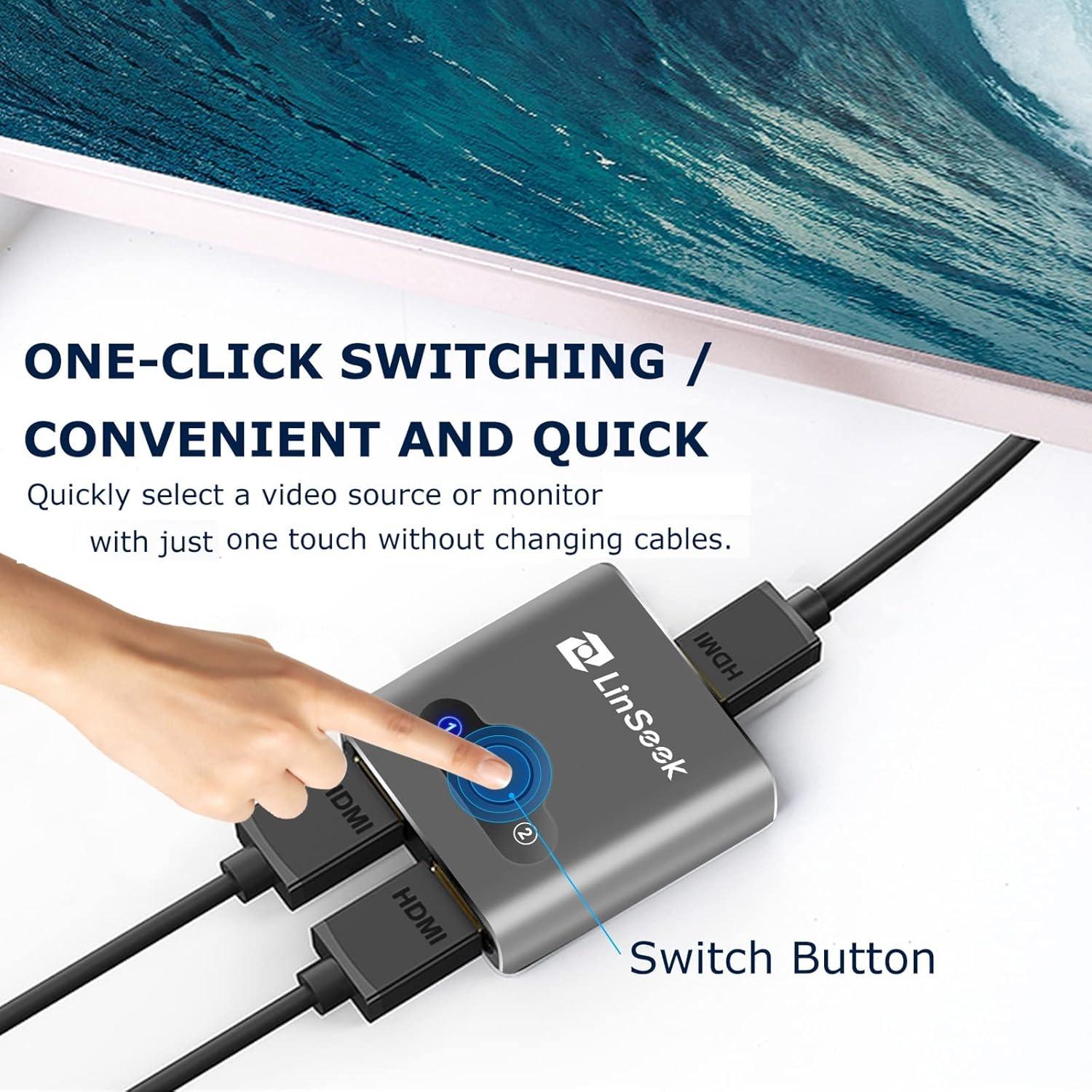 Conmutador HDMI 8K LinSeek 2 en 1 Salida Gris Espacial