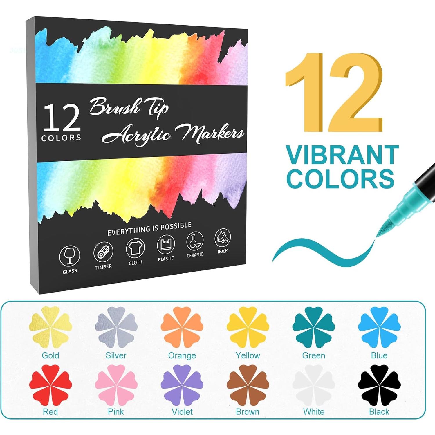 Set de 12 Marcadores de Pintura Acrílica TOSHARE Multicolor