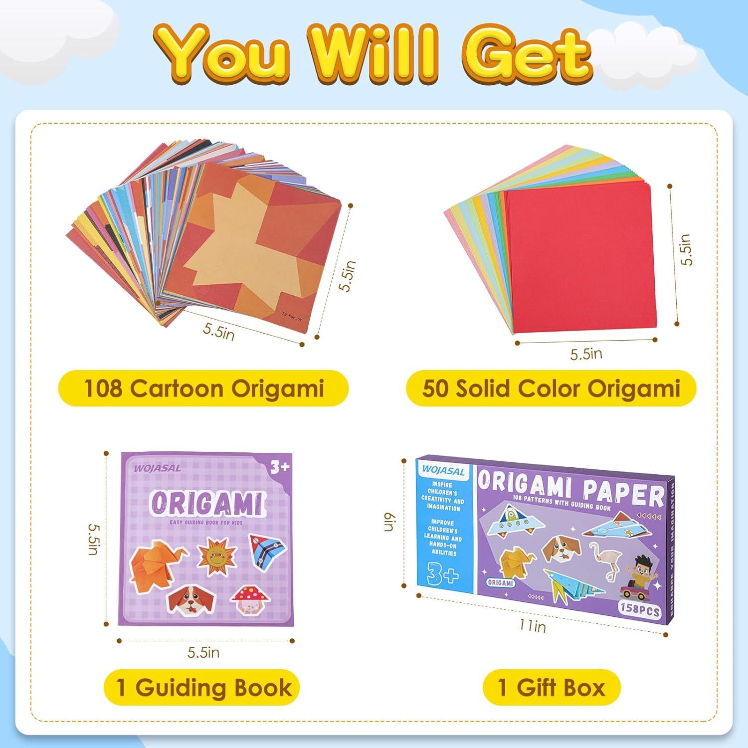 Kit de Papel Origami 158 Hojas WOJASAL para Niños 5-12 Años