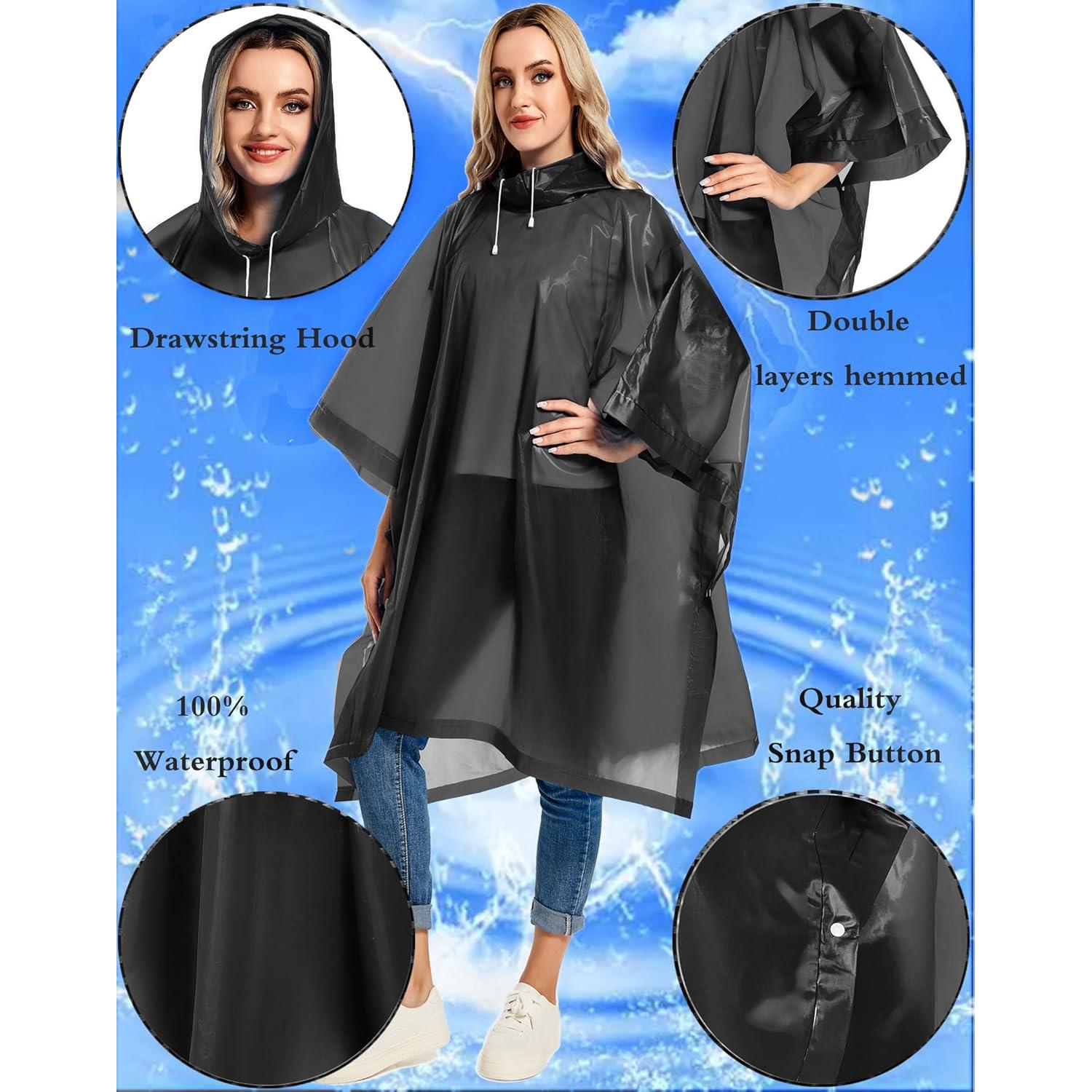 2 Ponchos de Lluvia Reutilizables Borogo para Adultos - Negro