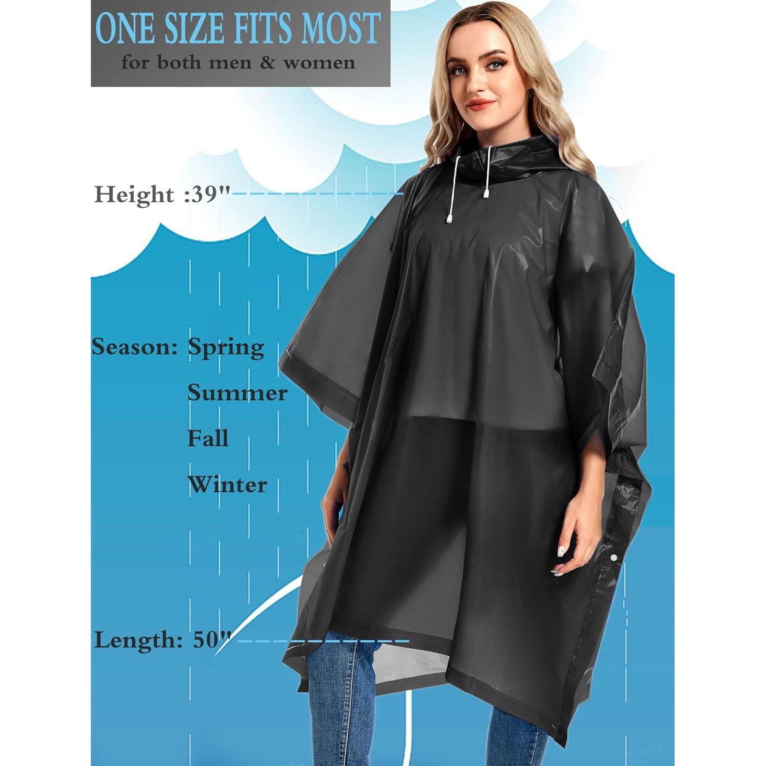 2 Ponchos de Lluvia Reutilizables Borogo para Adultos - Negro