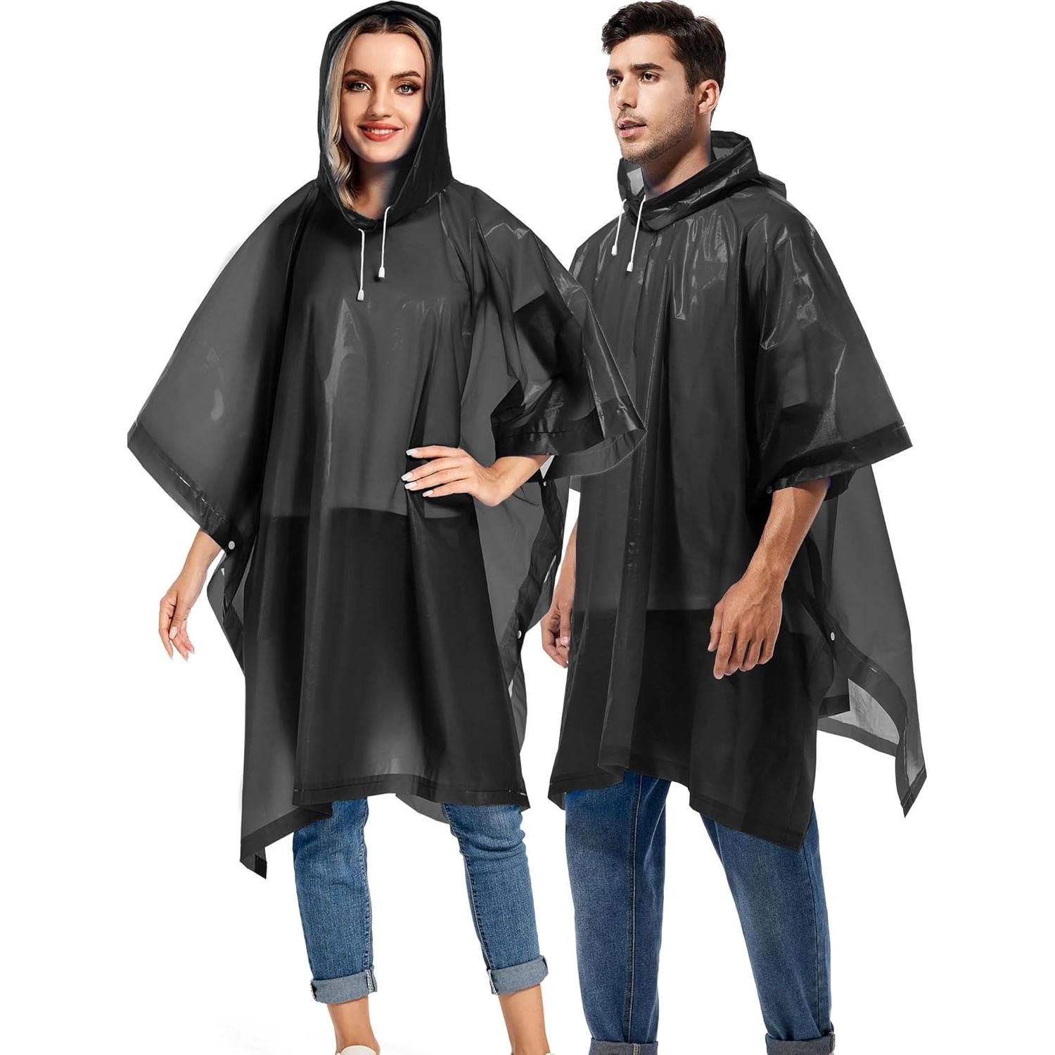2 Ponchos de Lluvia Reutilizables Borogo para Adultos - Negro