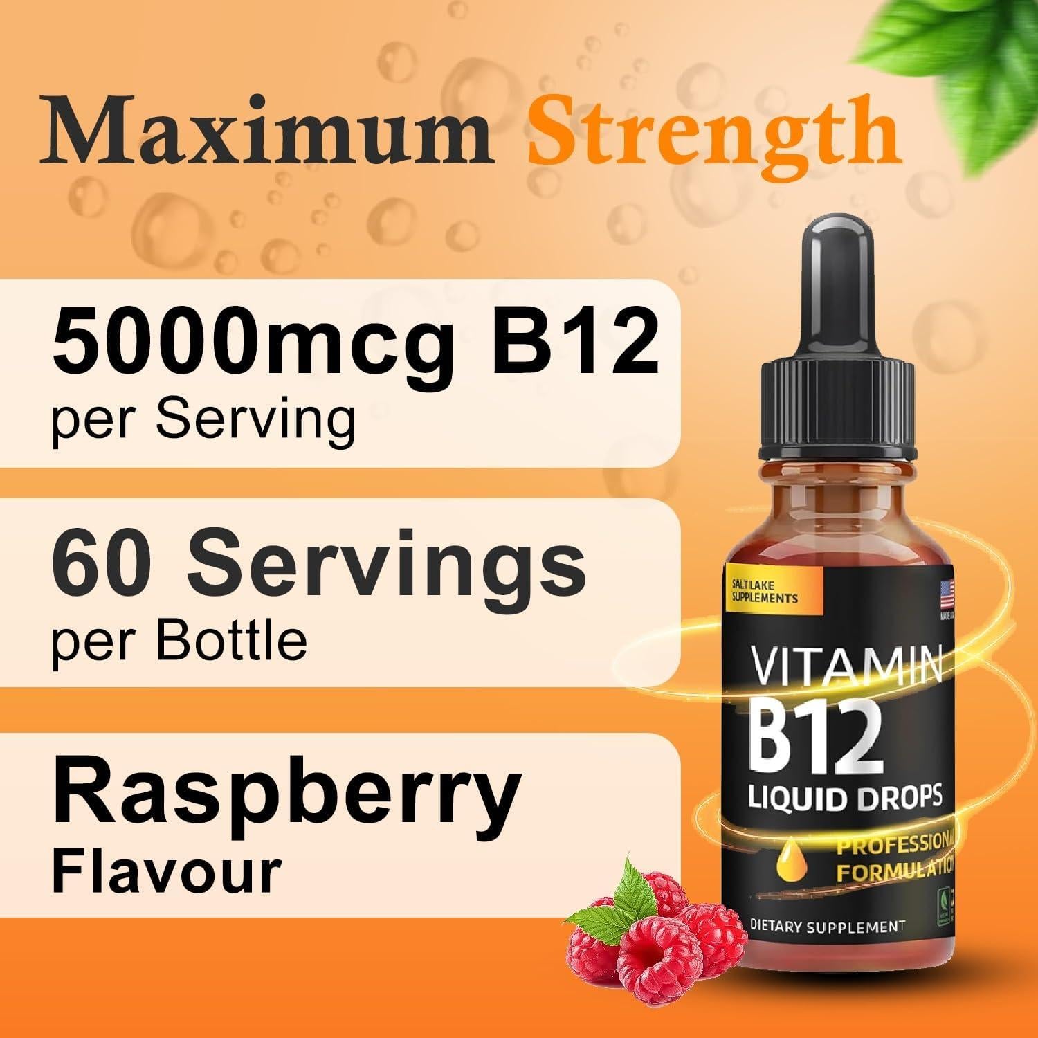 Gotas Líquidas de Vitamina B12 Veganas 5000 mcg Metilcobalamina