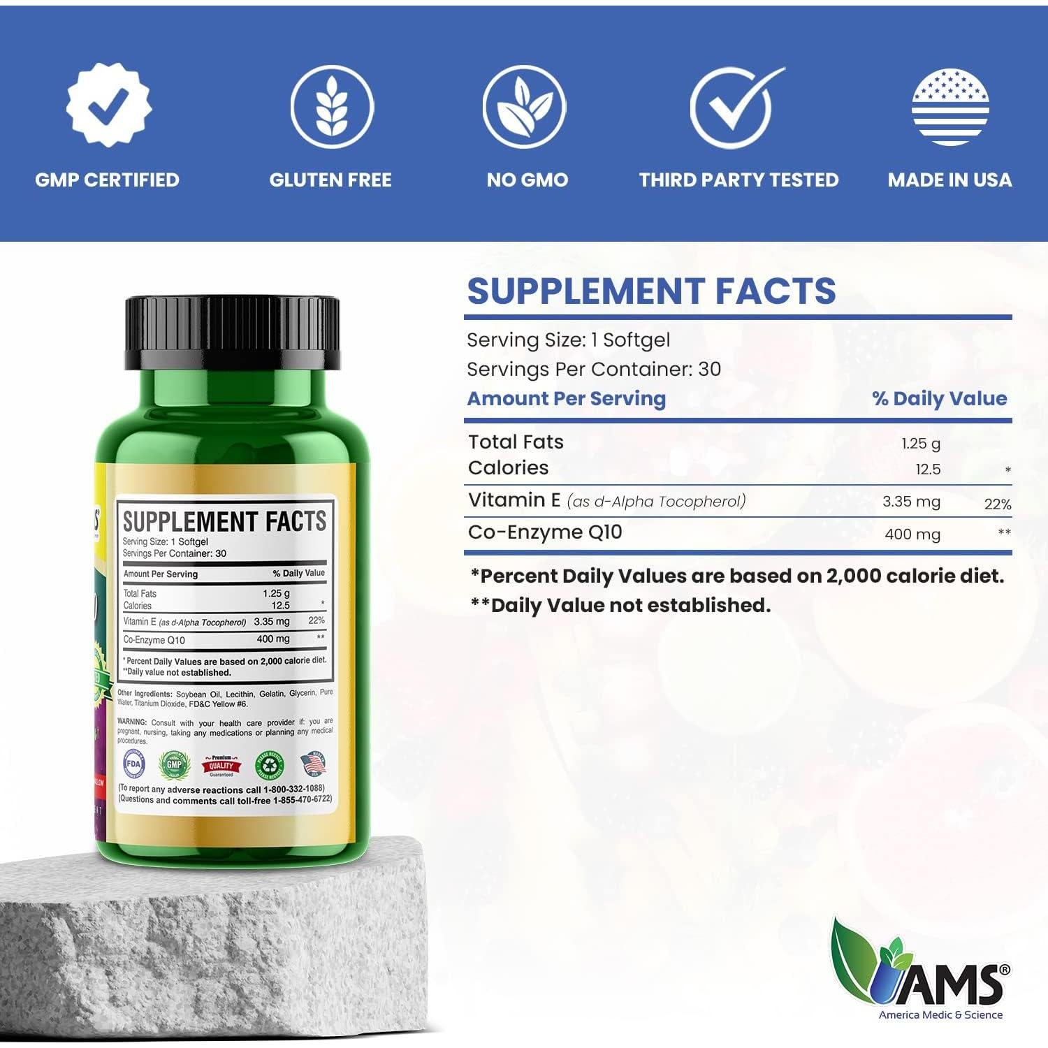 Suplemento CoQ10 400mg America Medic & Science 30 Cápsulas