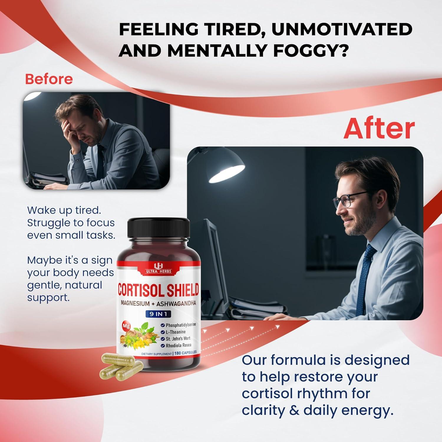 CORTISOL Shield 9-en-1 - Magnesio, Ashwagandha, 180 Cápsulas