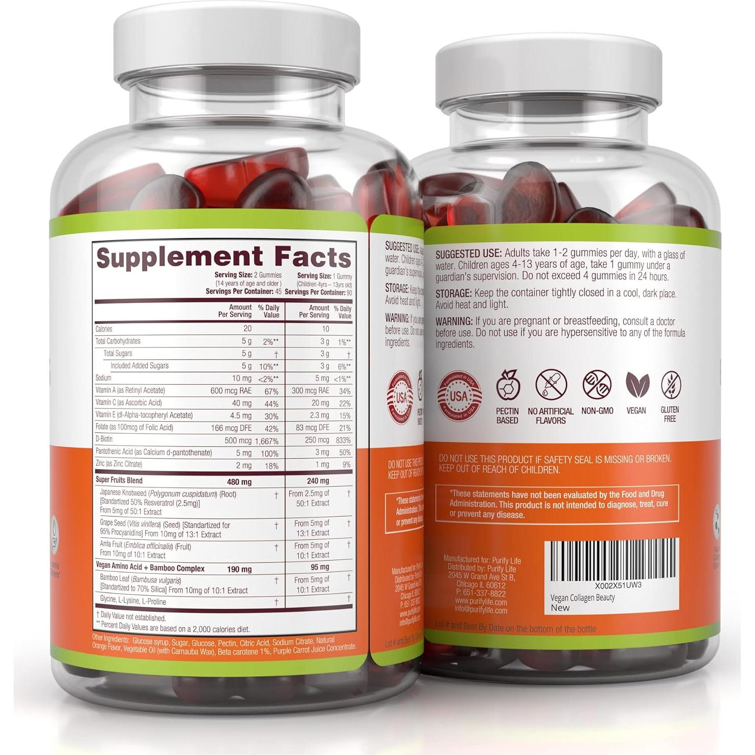 Gomitas de Colágeno Vegano Purify Life 90 Unidades con Biotina