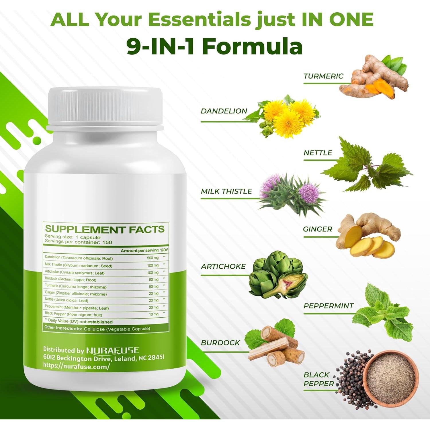 Suplemento Digestivo NuraFuse Diente de León 150 Cápsulas