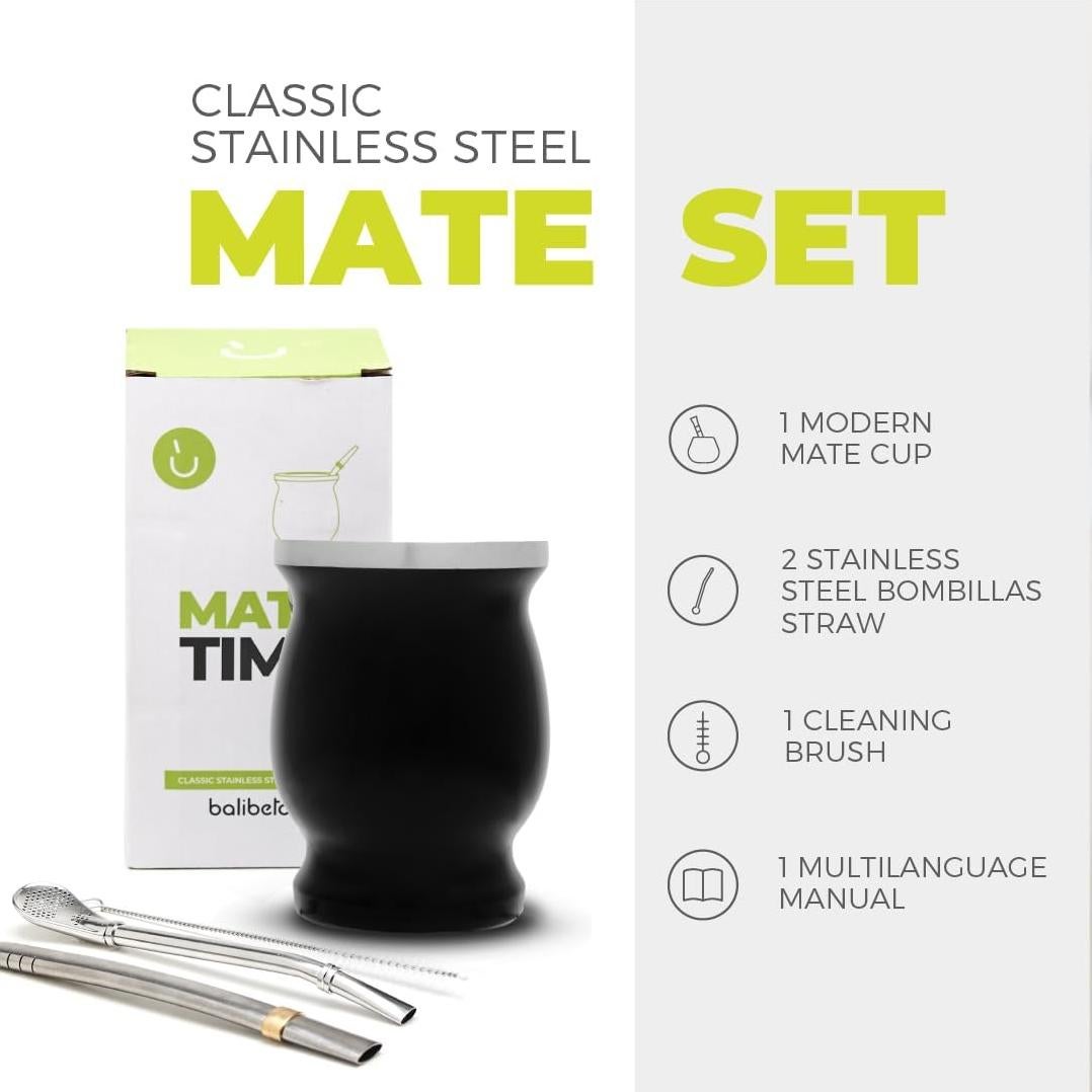 Conjunto de Taza de Mate y Bombillas de Acero Inoxidable BALIBETOV