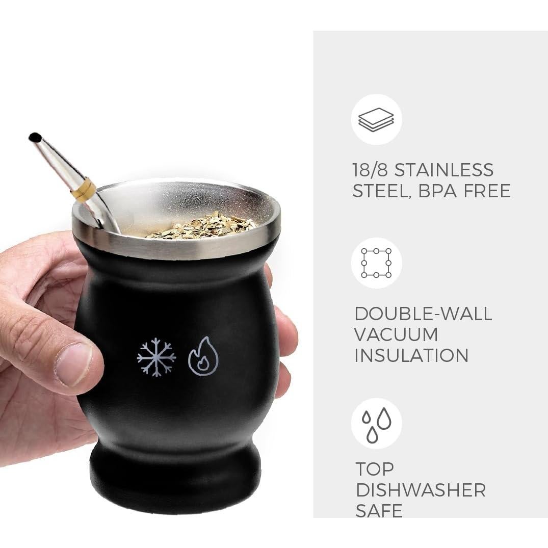 Conjunto de Taza de Mate y Bombillas de Acero Inoxidable BALIBETOV