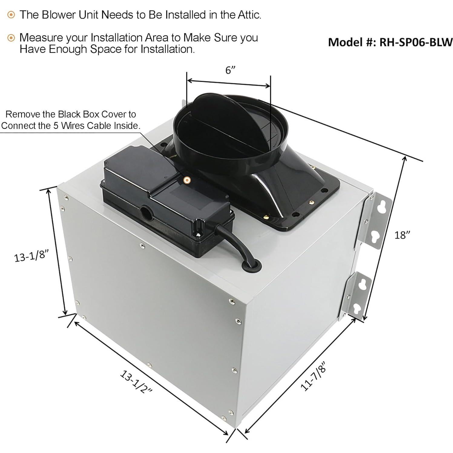 Awoco Split Super Quiet Range Hood Inline Blower Unit And Control, 4 Speeds 800CFM 6" Round Vent (6" Blower + Control)