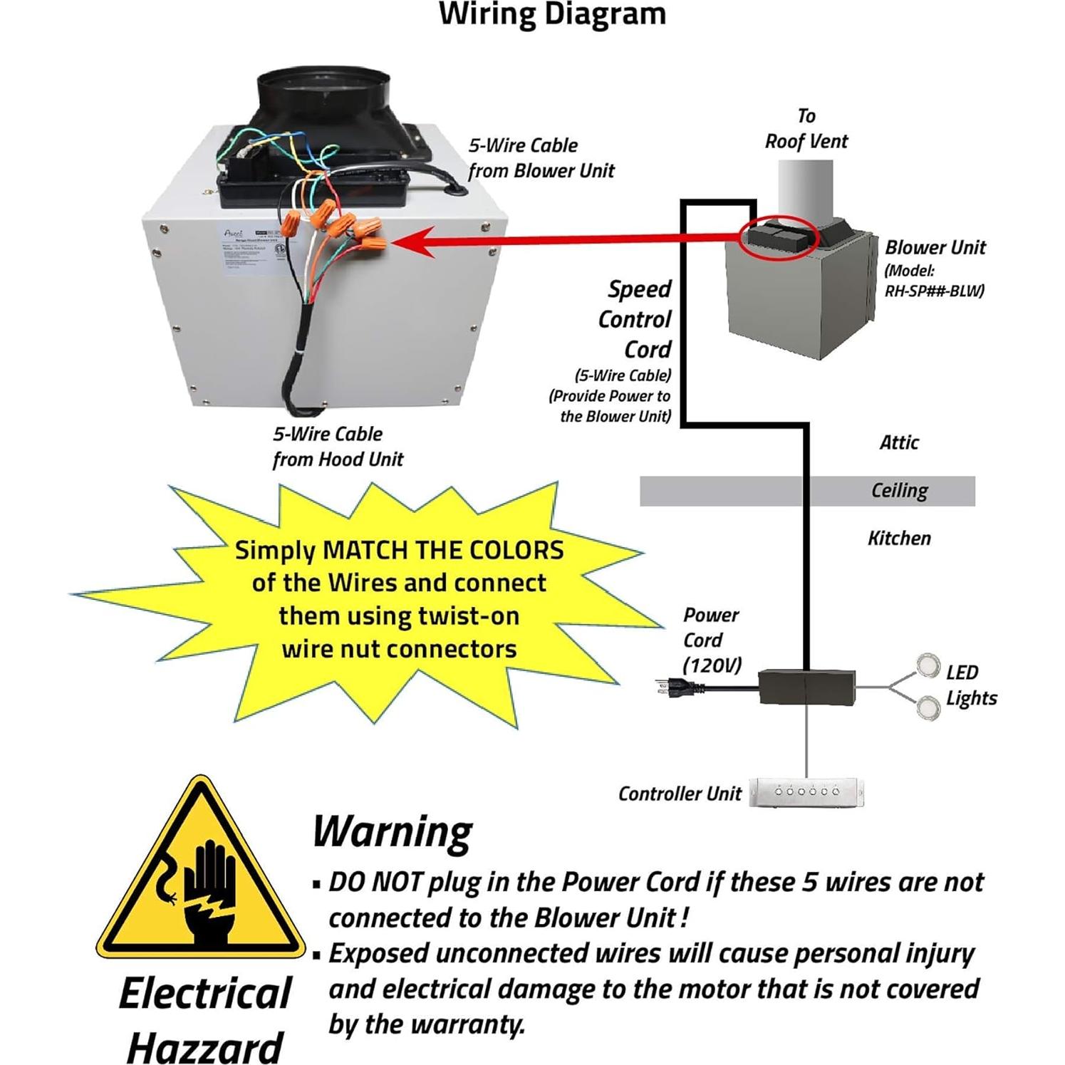 Awoco Split Super Quiet Range Hood Inline Blower Unit And Control, 4 Speeds 800CFM 6" Round Vent (6" Blower + Control)