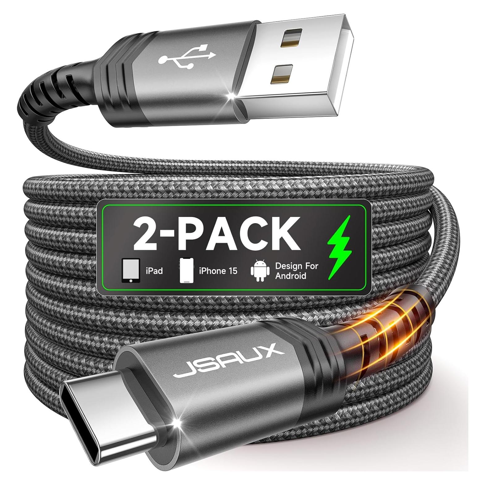 Cable USB C JSAUX 2-Pack 2m Carga Rápida 18W Gris