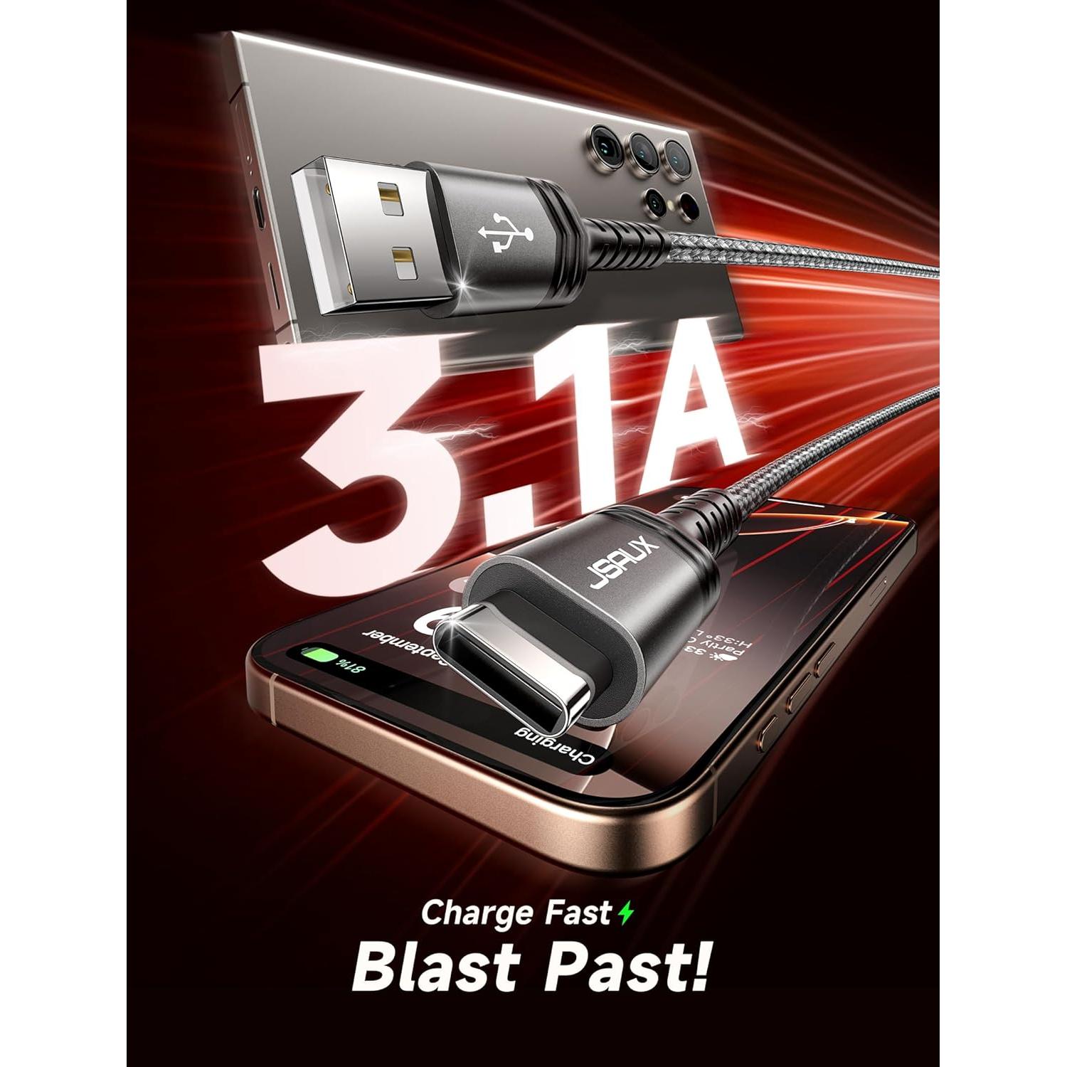 Cable USB C JSAUX 2-Pack 2m Carga Rápida 18W Gris