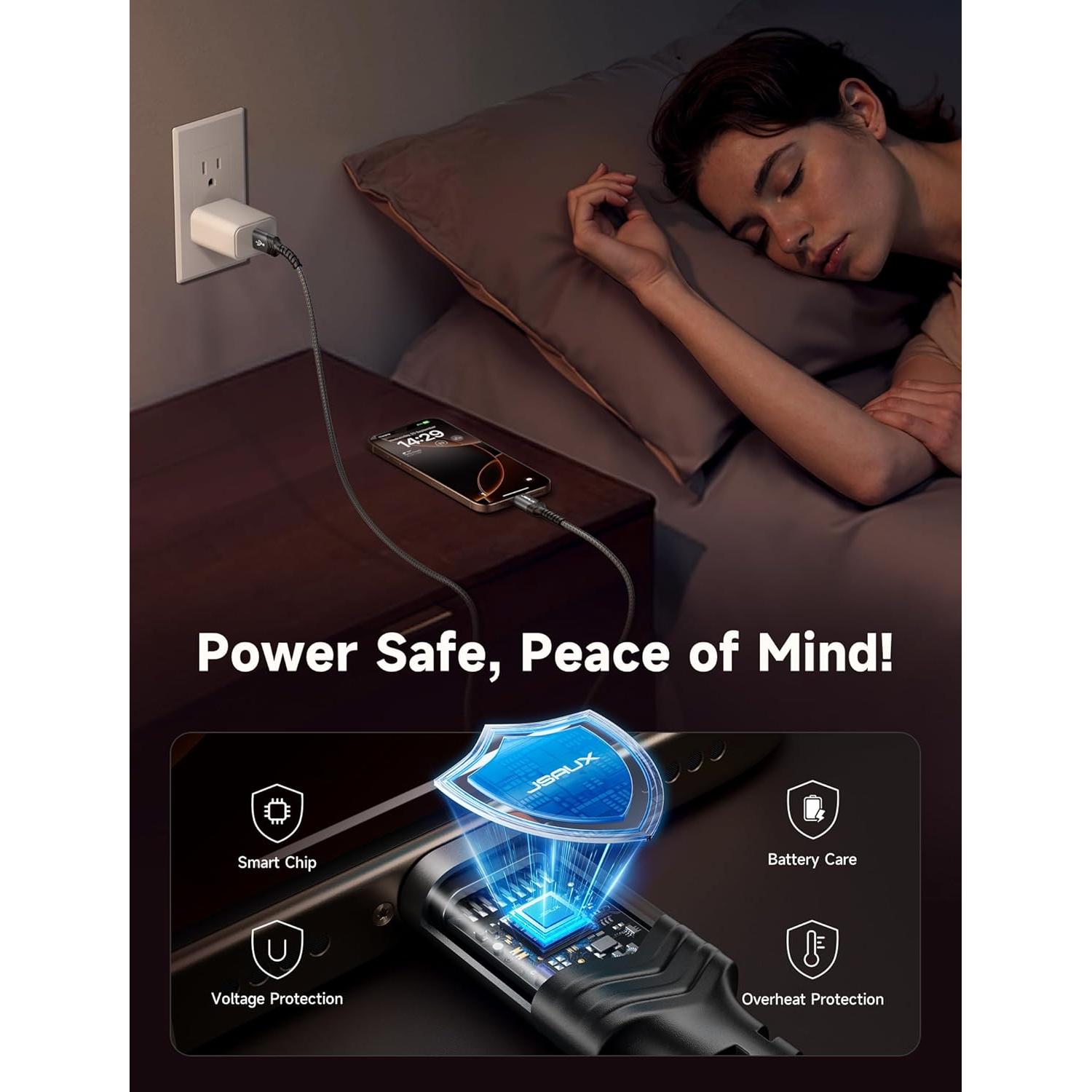 Cable USB C JSAUX 2-Pack 2m Carga Rápida 18W Gris