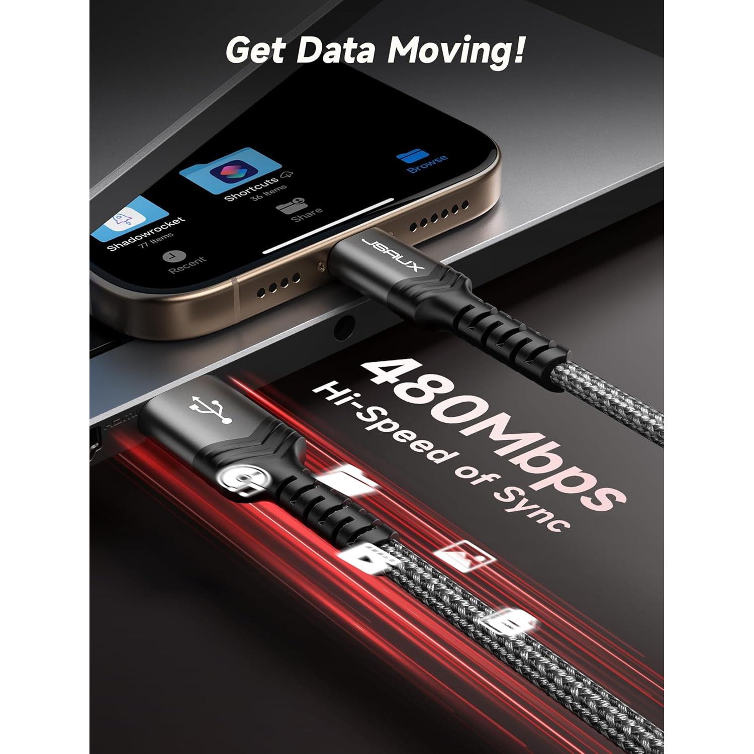 Cable USB C JSAUX 2-Pack 2m Carga Rápida 18W Gris