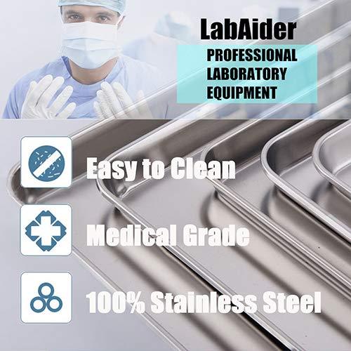 Paquete de 3 Bandejas Quirúrgicas Acero Inoxidable LabAider 22.5x11.5x2 cm