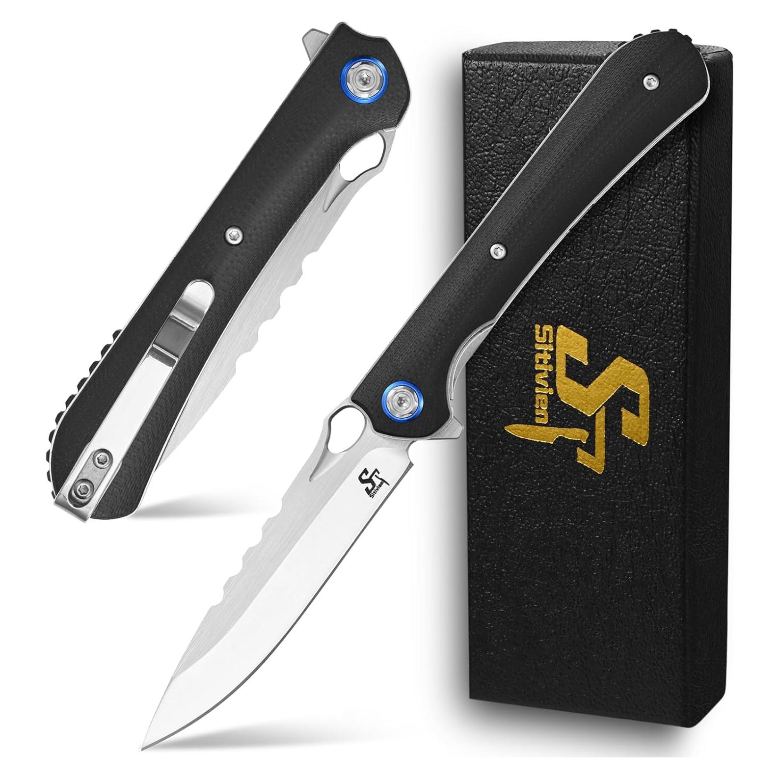 Cuchillo Plegable Sitivien ST145 Acero 14C28N Mango G10 Negro