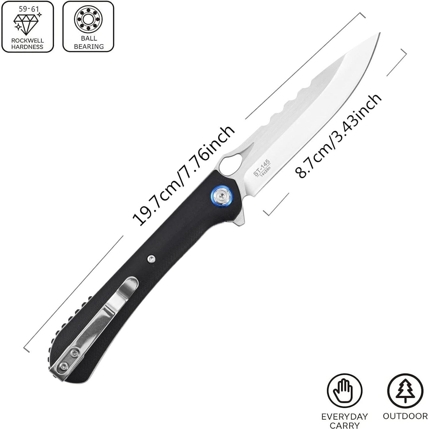 Cuchillo Plegable Sitivien ST145 Acero 14C28N Mango G10 Negro