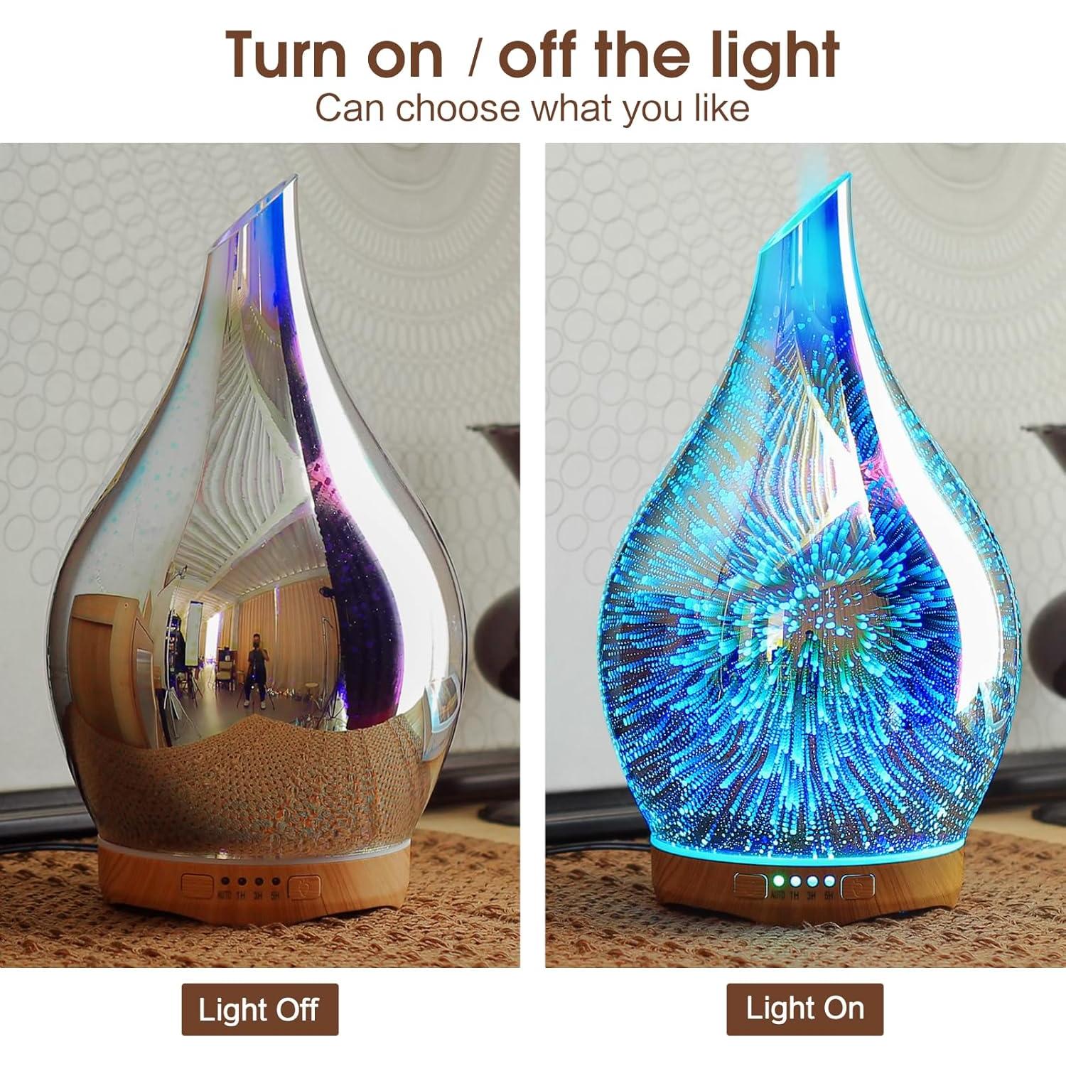 Difusor de Aceite Esencial Porseme 280ml Vidrio 3D Humidificador