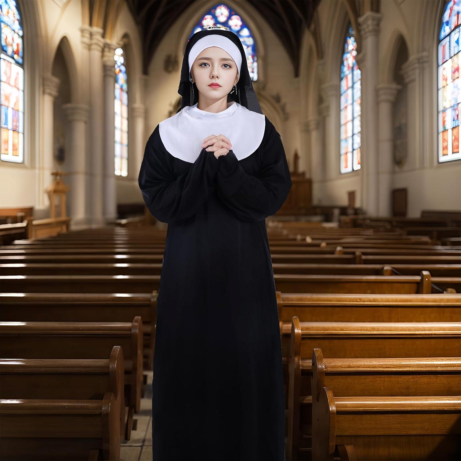 Disfraz de Monja para Mujeres - Atuendo Completo Halloween 2 Piezas