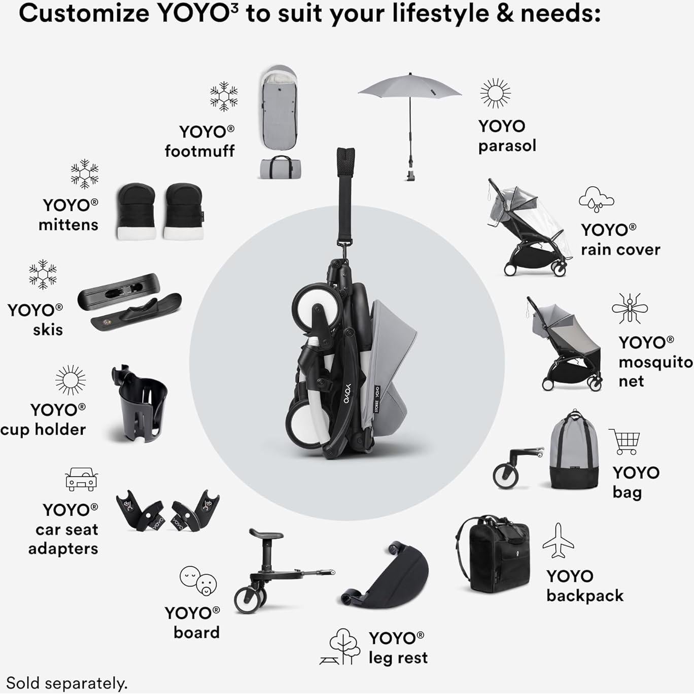 Cochecito Stokke YOYO3 Plegable 6 Meses - Marco Blanco y Cojín Piedra