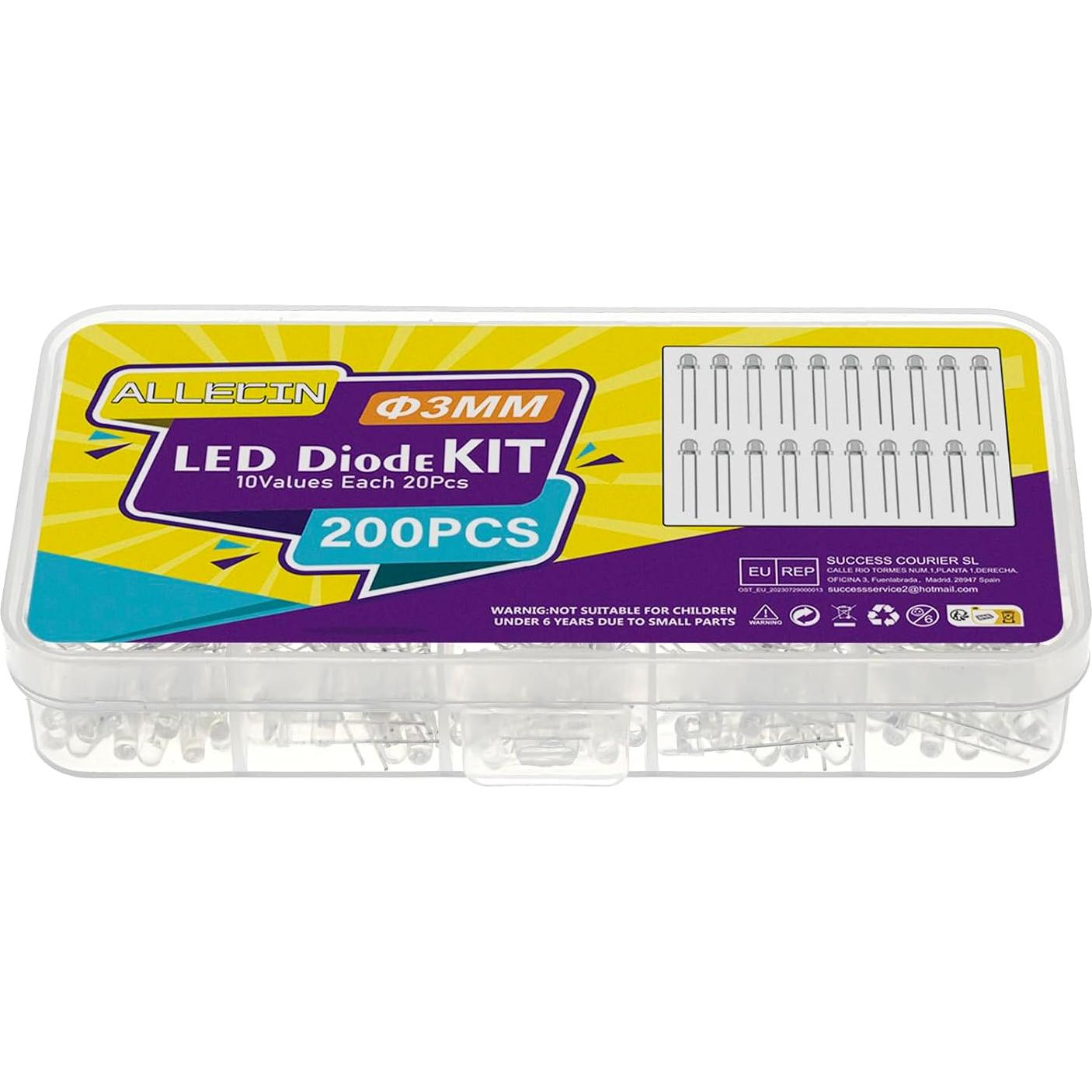 Kit de Diodos LED 3MM 200PCS ALLECIN 10 Colores