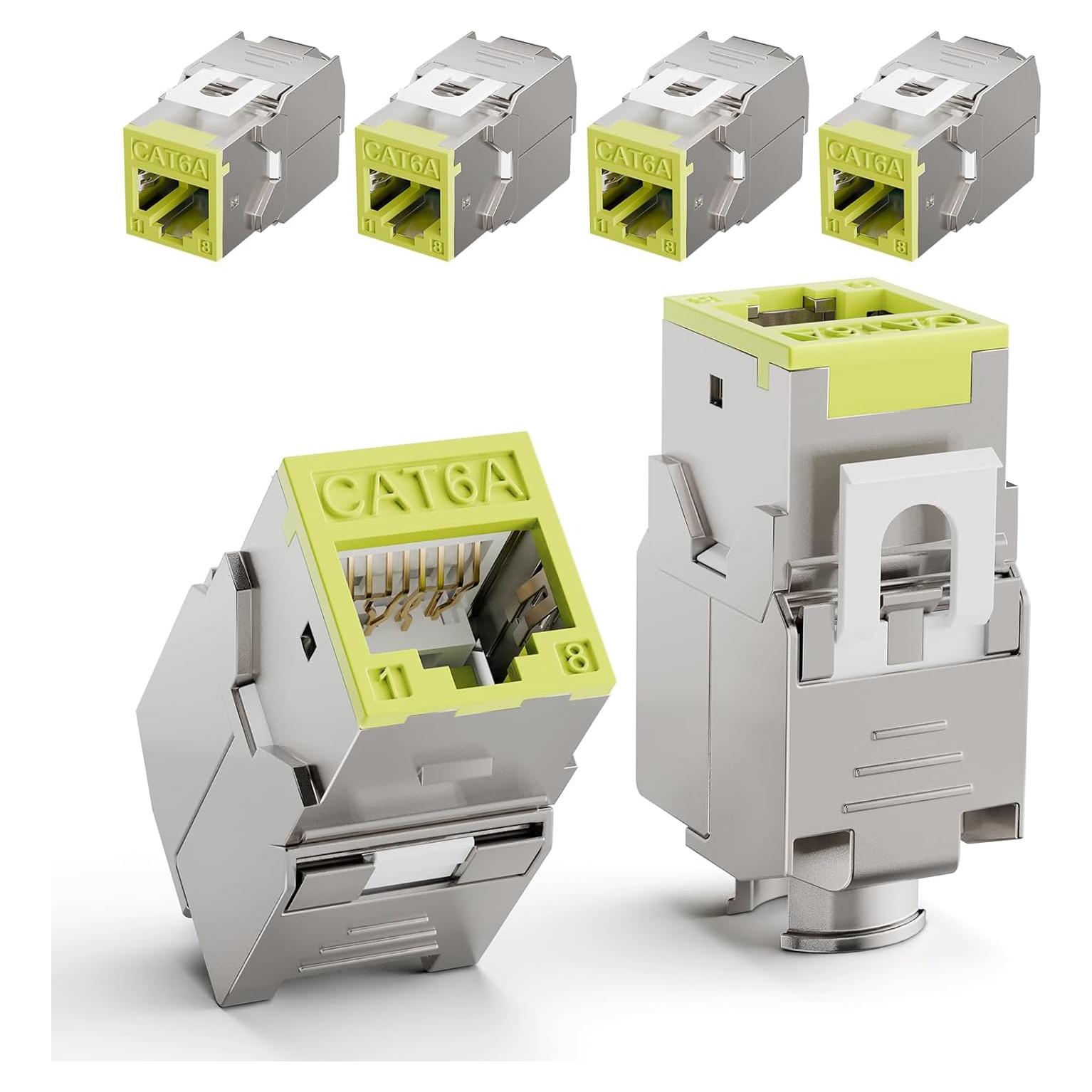 Paquete de 6 Jack Keystone RJ45 Cat6A 10 Gbps Verde LEENUE