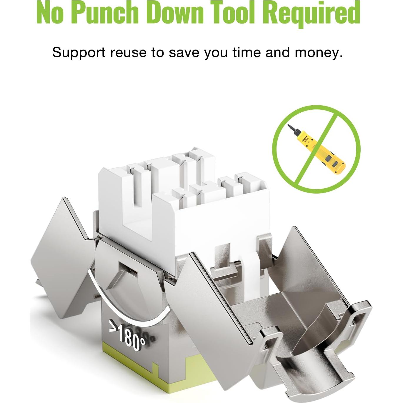 Paquete de 6 Jack Keystone RJ45 Cat6A 10 Gbps Verde LEENUE