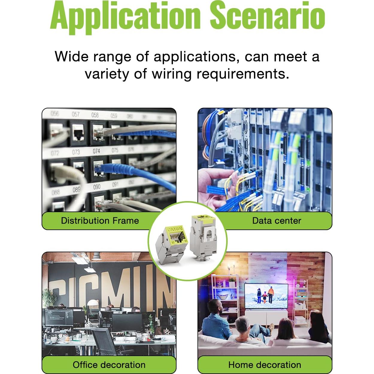Paquete de 6 Jack Keystone RJ45 Cat6A 10 Gbps Verde LEENUE