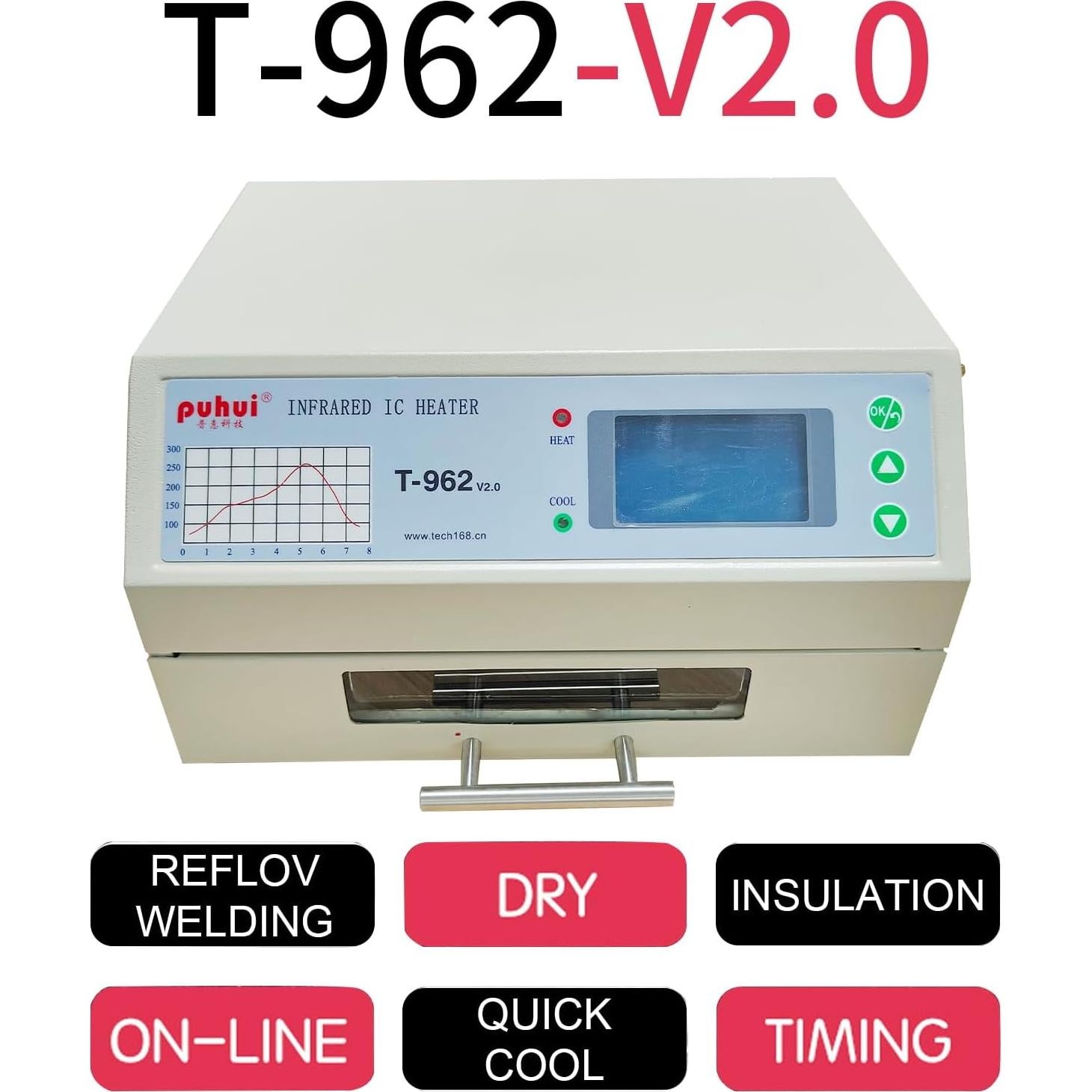 Horno de Reflujo T962 800W Infrarrojo 180x230mm para PCB