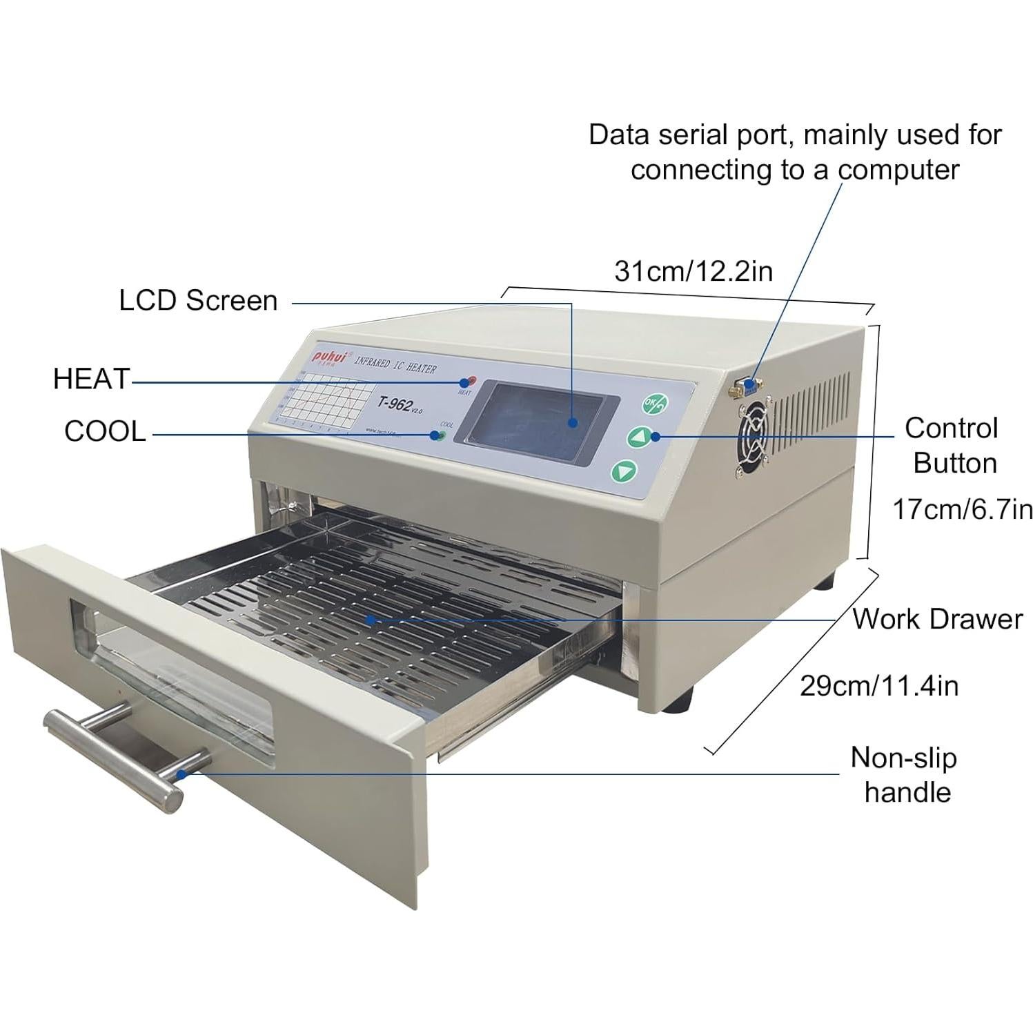 Horno de Reflujo T962 800W Infrarrojo 180x230mm para PCB