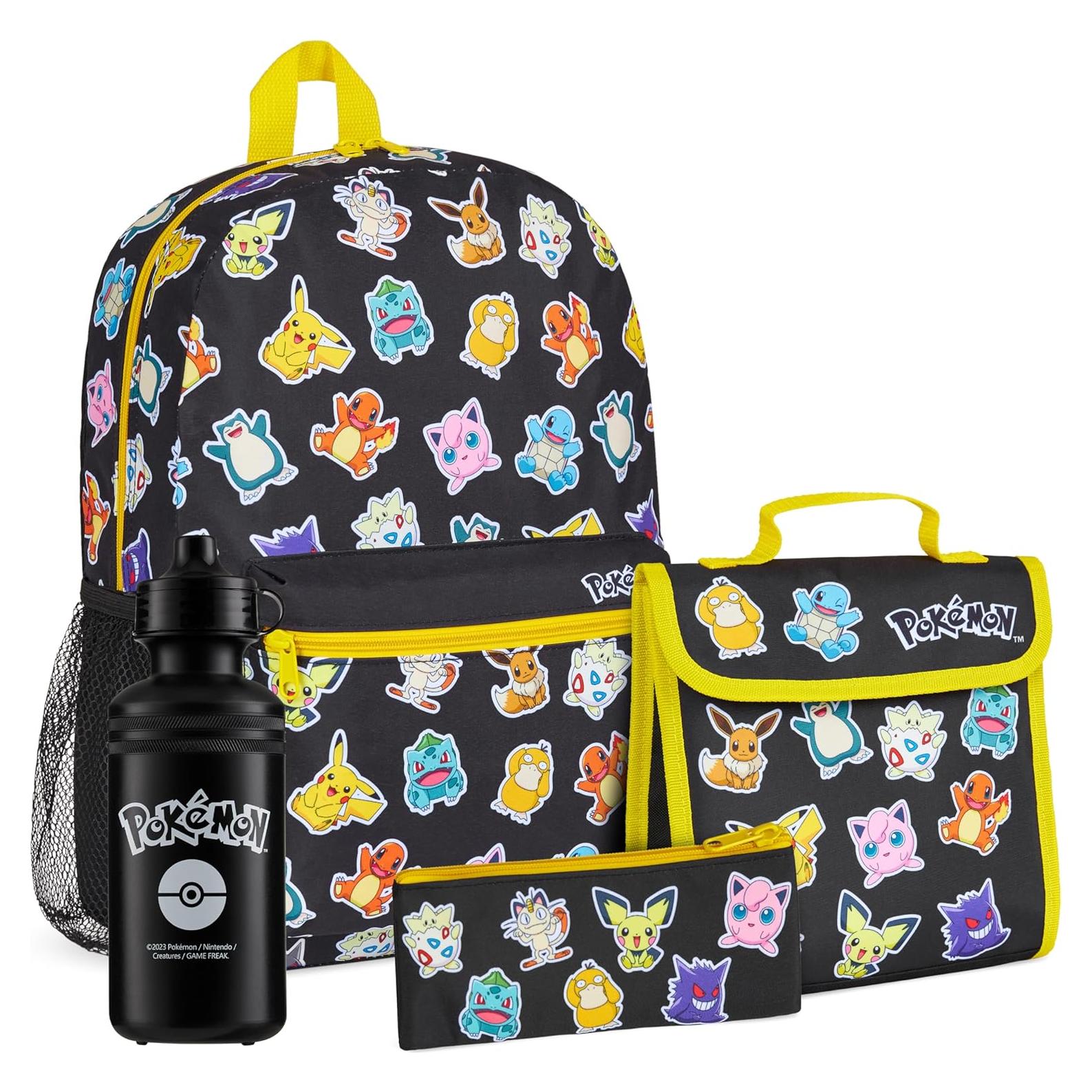 Conjunto Mochila Pokémon 4 Piezas Niños - Estuche, Botella, Almuerzo