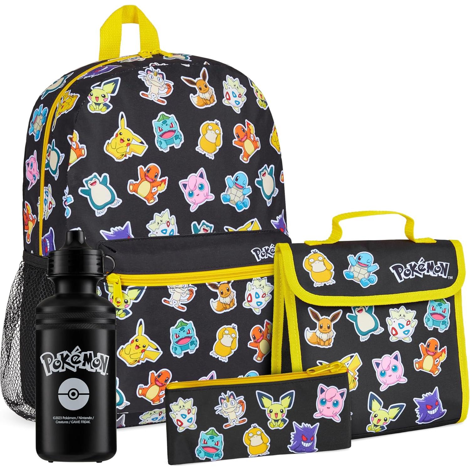 Conjunto Mochila Pokémon 4 Piezas Niños - Estuche, Botella, Almuerzo