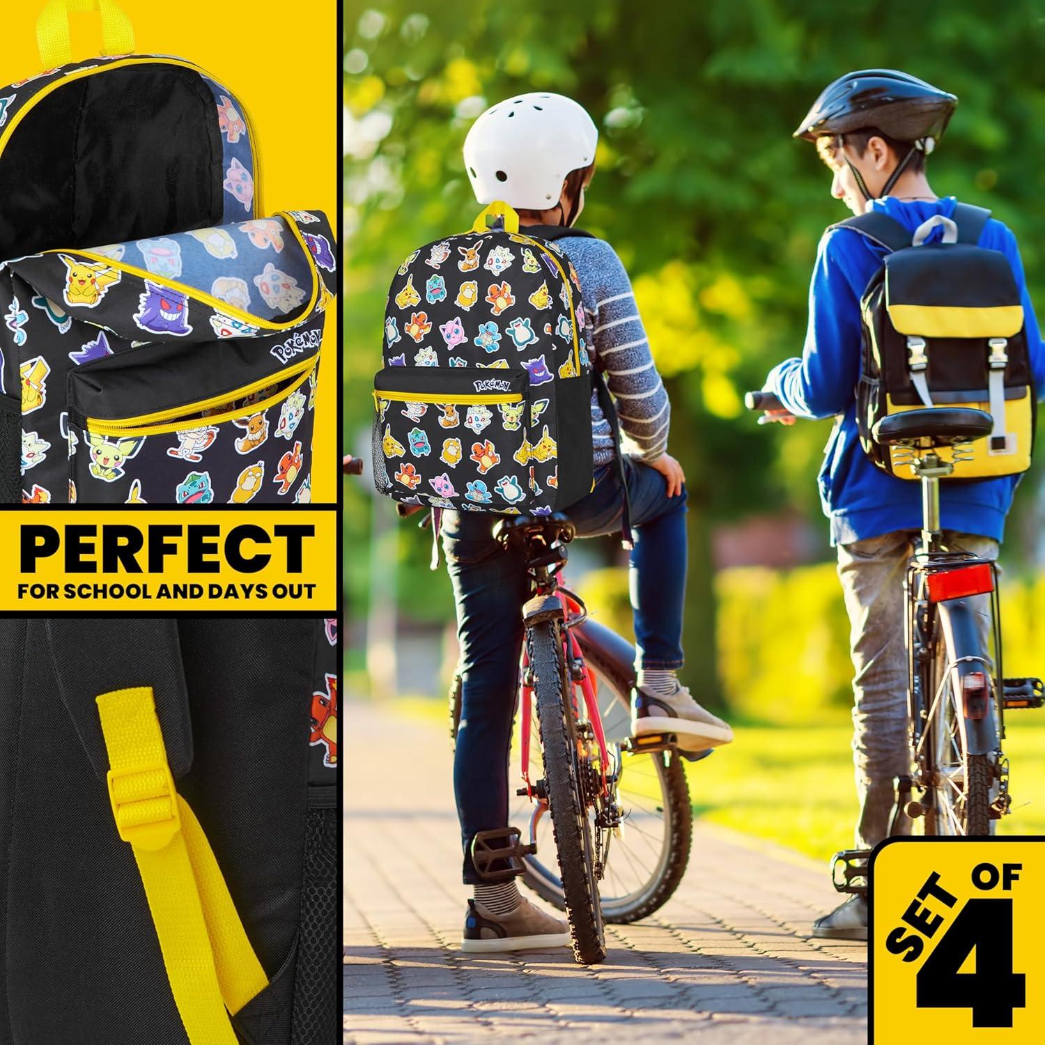 Conjunto Mochila Pokémon 4 Piezas Niños - Estuche, Botella, Almuerzo