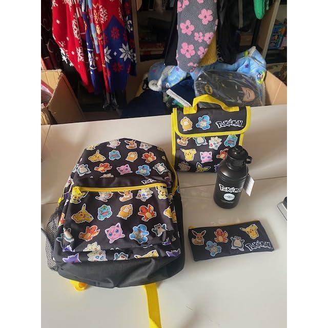 Conjunto Mochila Pokémon 4 Piezas Niños - Estuche, Botella, Almuerzo