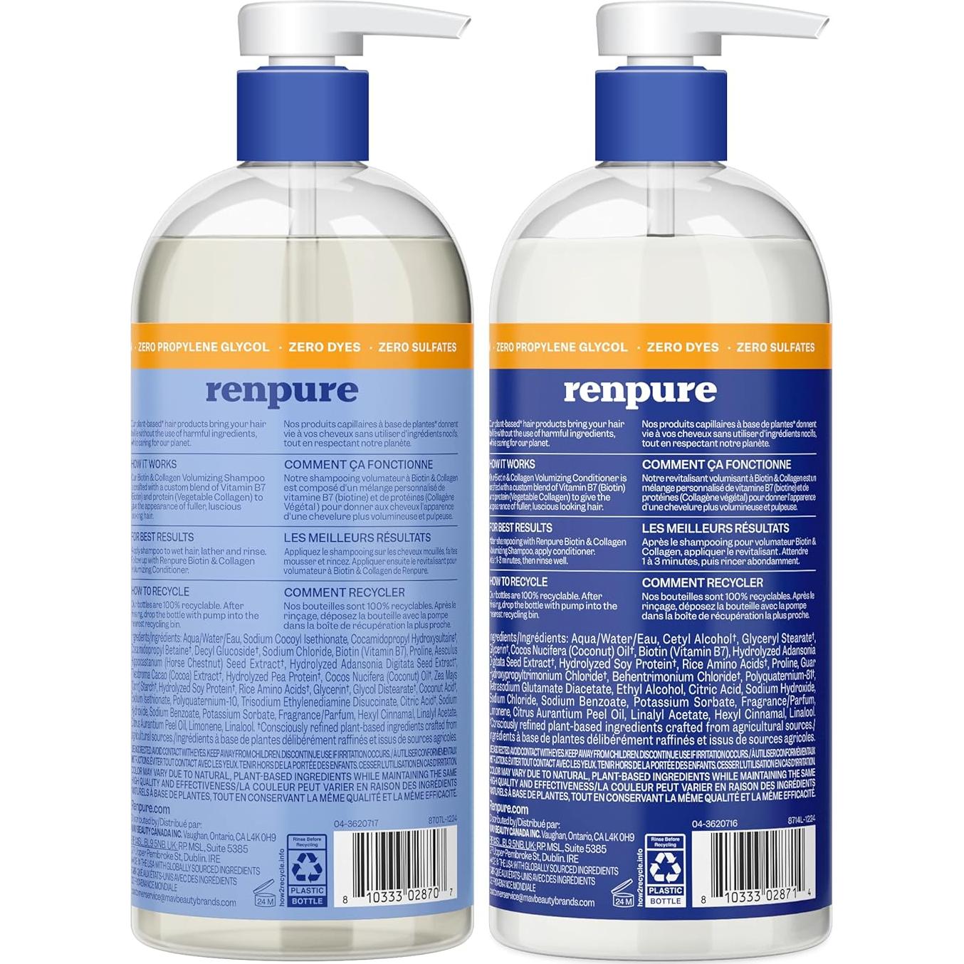 Champú y Acondicionador Renpure Biotina y Colágeno 710 ml