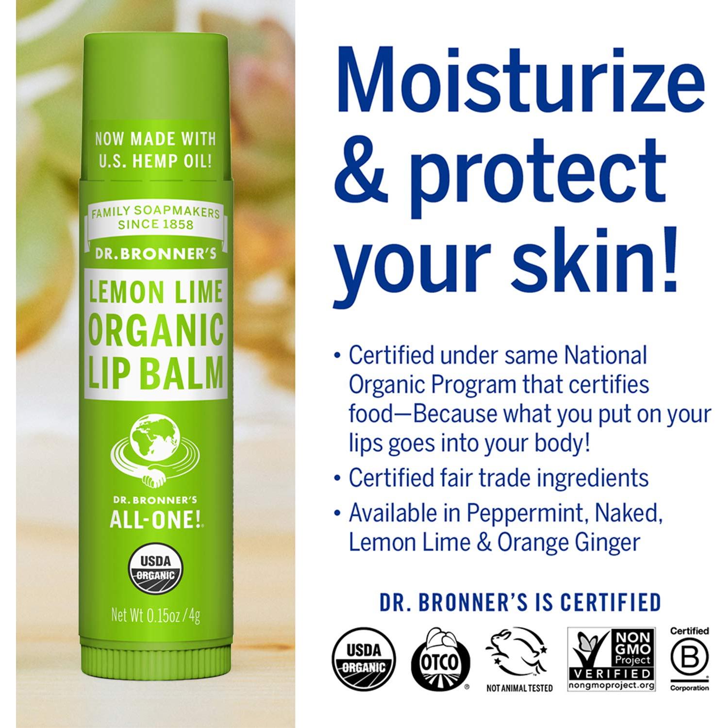 Bálsamo Labial Orgánico Dr. Bronner 6-Pack 4.25g Hidratante Limón Lima