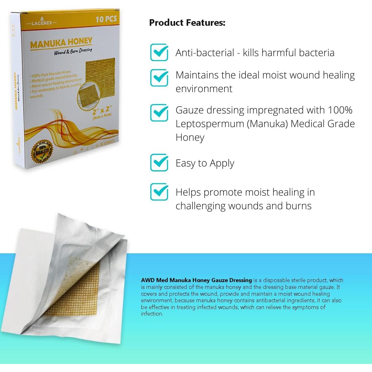 Vendas de Miel Manuka AWD - Parches Médicos 10 Unidades 5.08cm