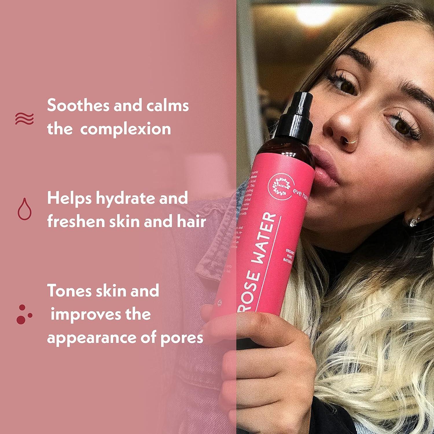 Eve Hansen Spray de Agua de Rosa Orgánico 113.4 g - Tónico Facial y Capilar