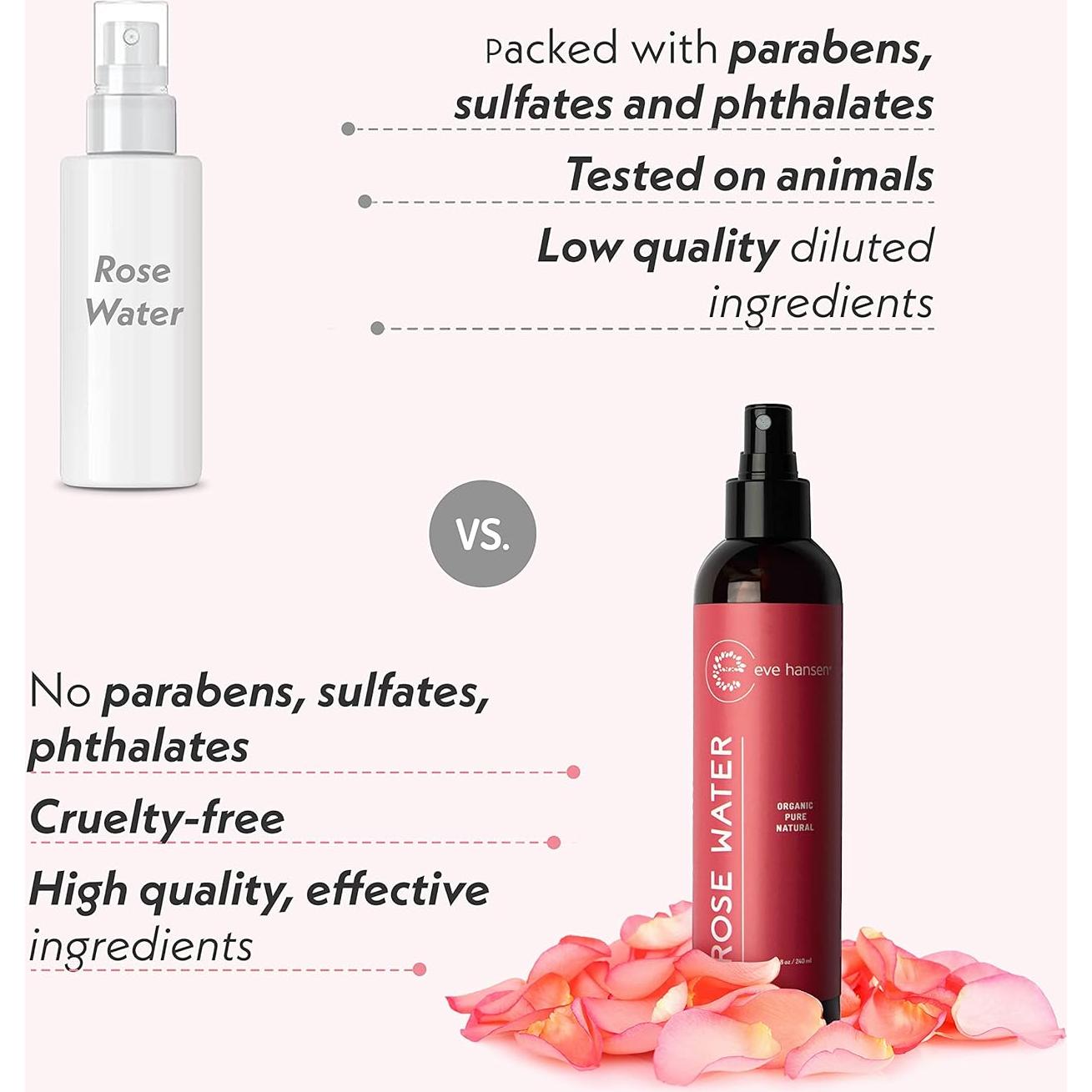 Eve Hansen Spray de Agua de Rosa Orgánico 113.4 g - Tónico Facial y Capilar