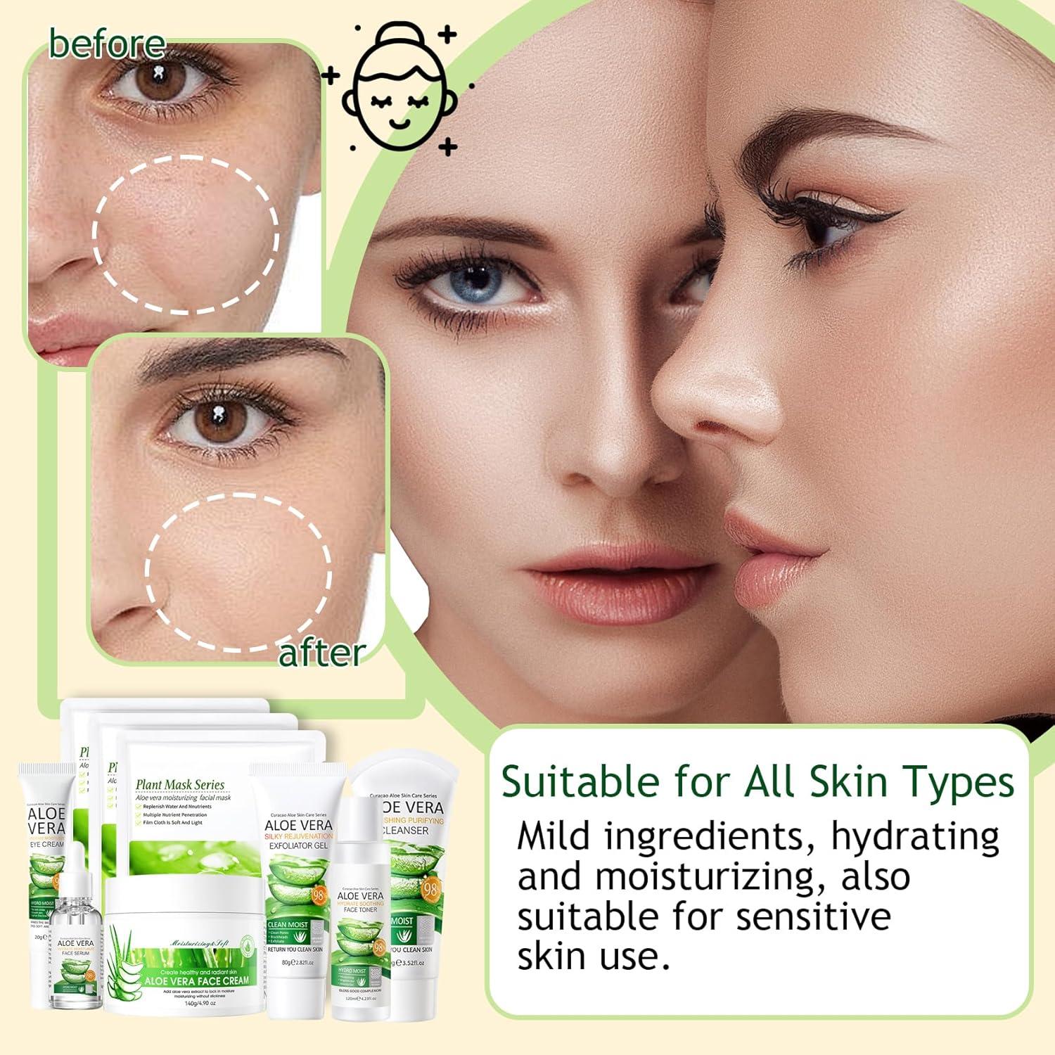 Juego de Cuidado de Piel WENJLYJ Aloe Vera 9 PZS Hidratante