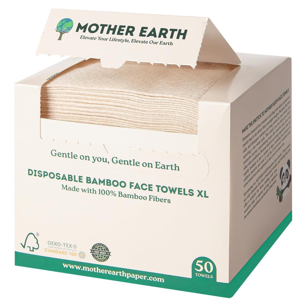 Toallas Faciales de Bambú MOTHER EARTH XL - Hipoalergénicas (50 Unidades)
