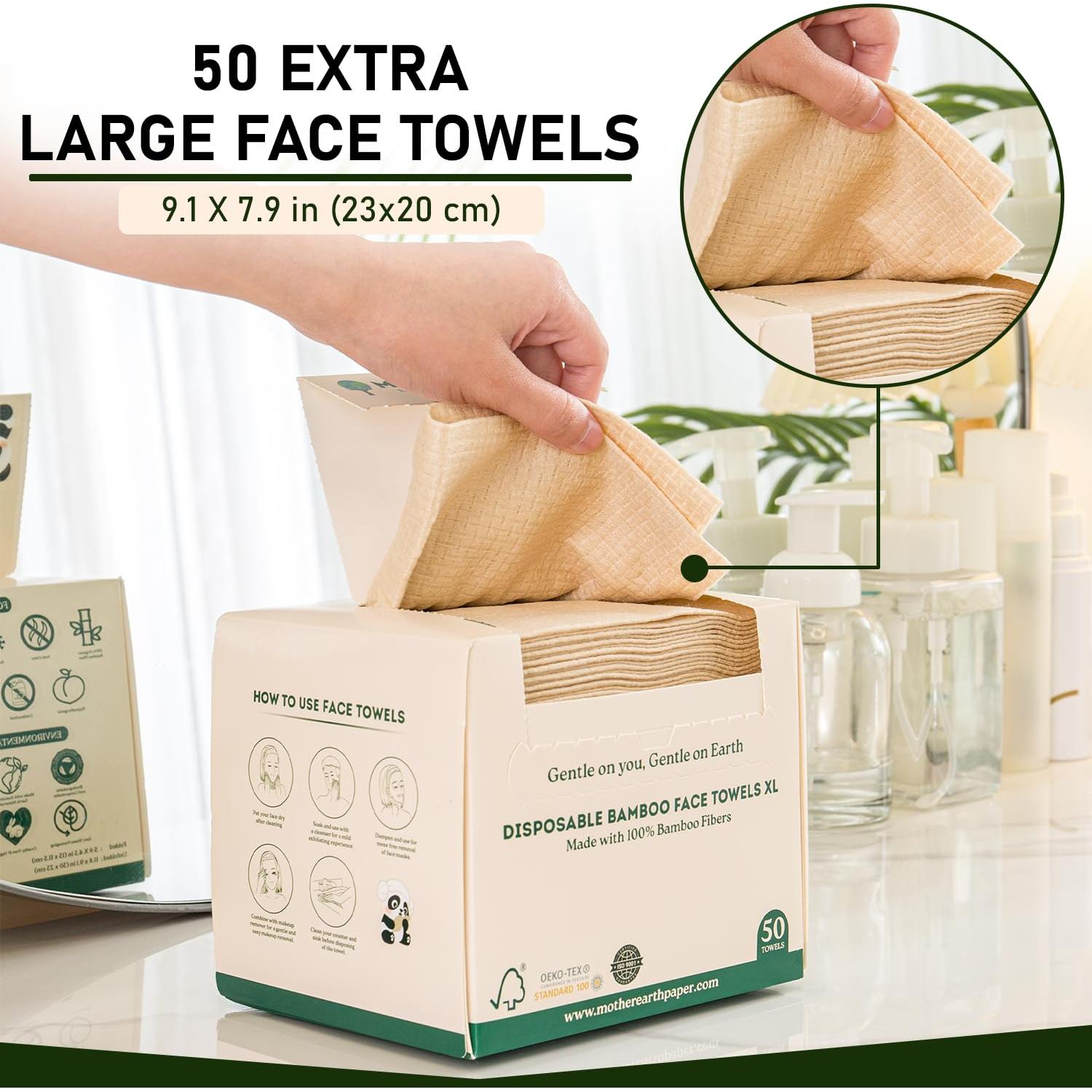 Toallas Faciales de Bambú MOTHER EARTH XL - Hipoalergénicas (50 Unidades)