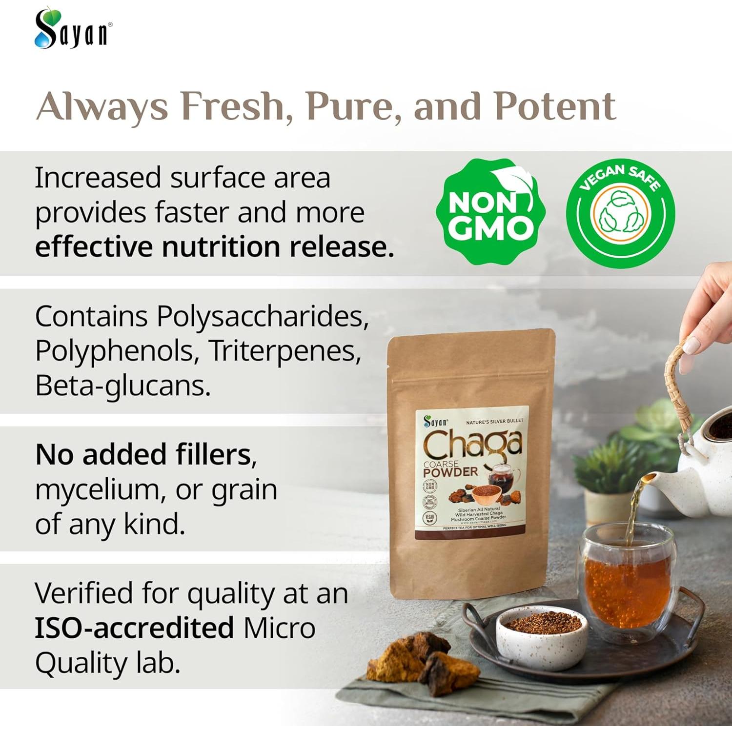 Polvo Grueso de Chaga Sayan 113g - Té Antioxidante Orgánico