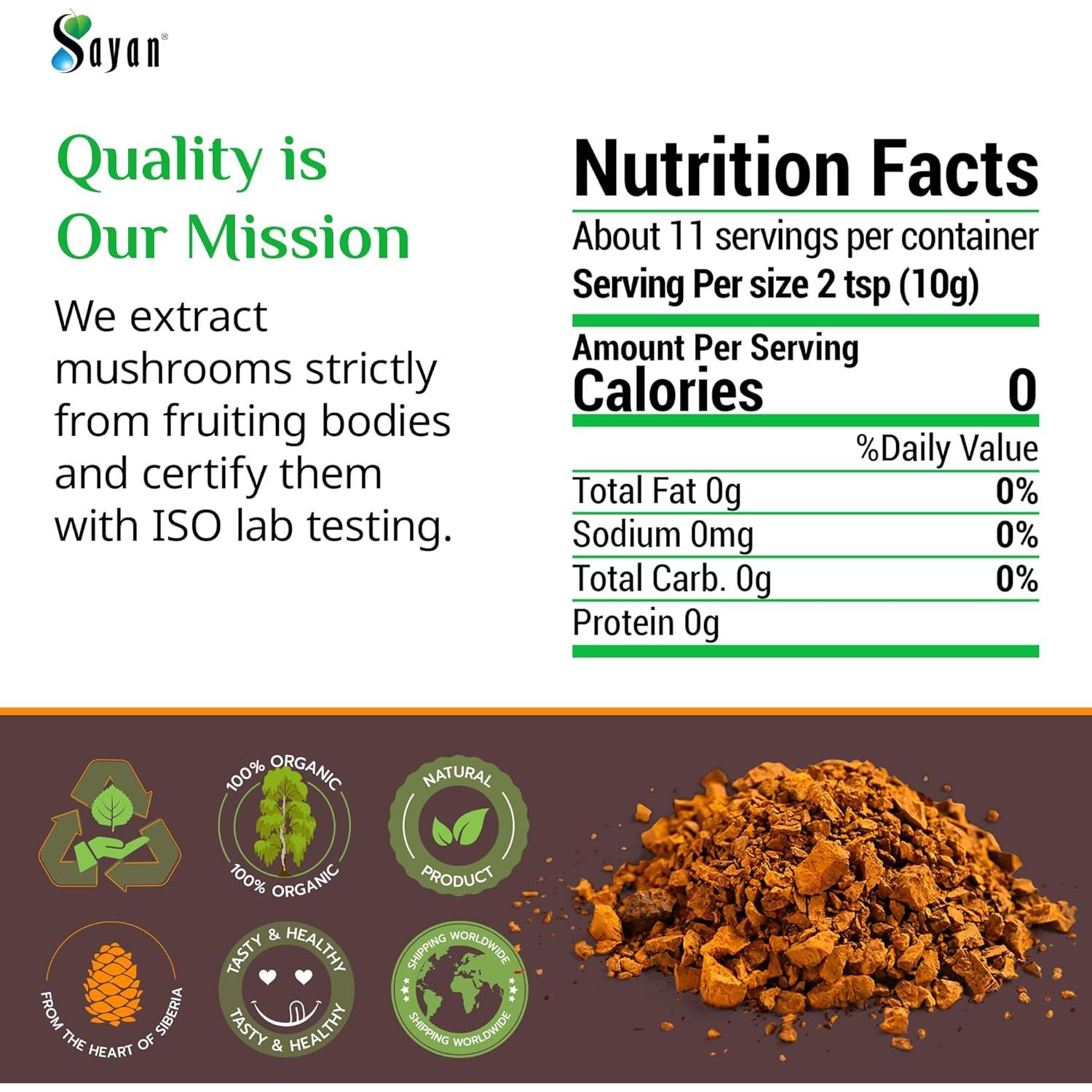 Polvo Grueso de Chaga Sayan 113g - Té Antioxidante Orgánico