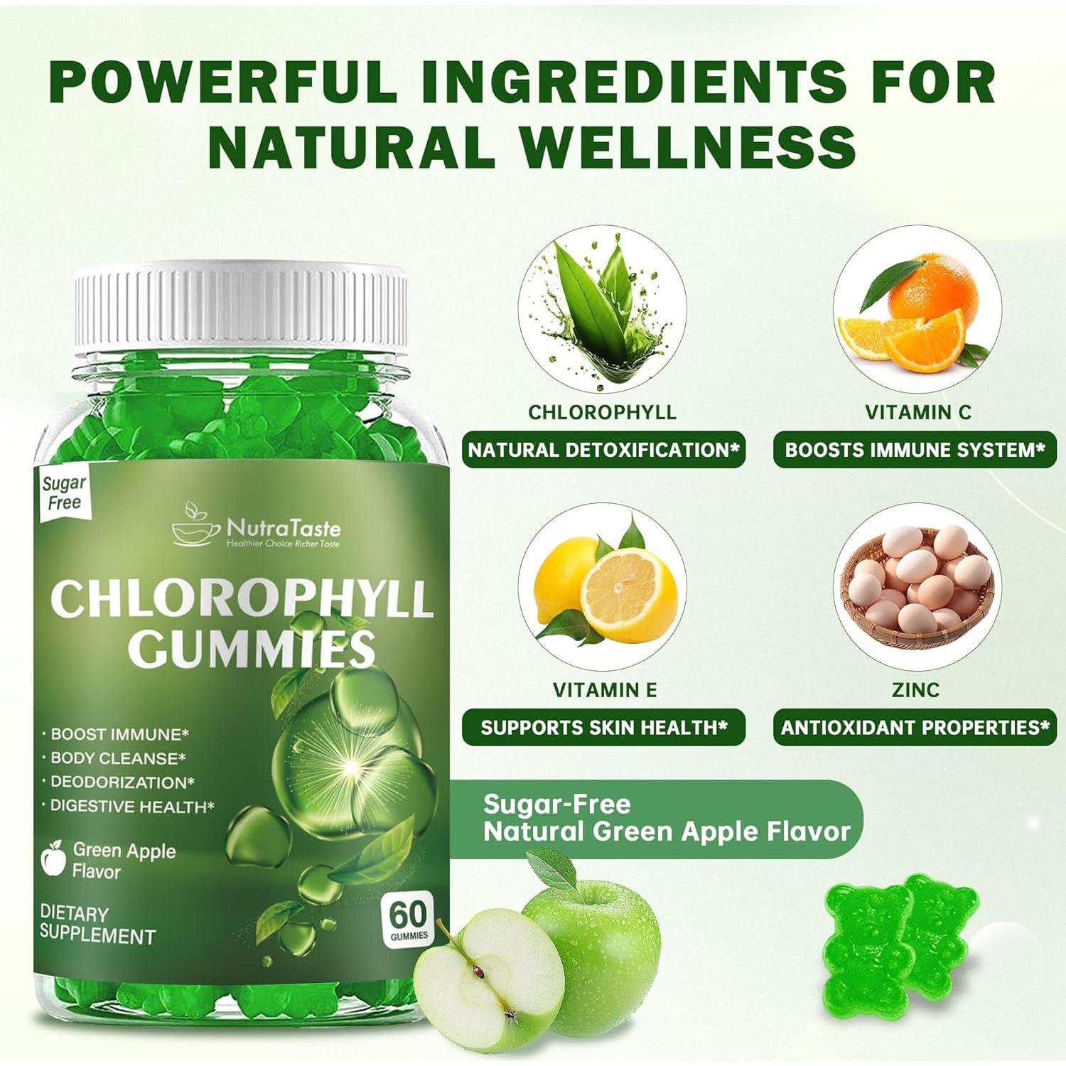 Gomitas de Clorofila NutraTaste 60 Unidades Sabor Manzana Verde