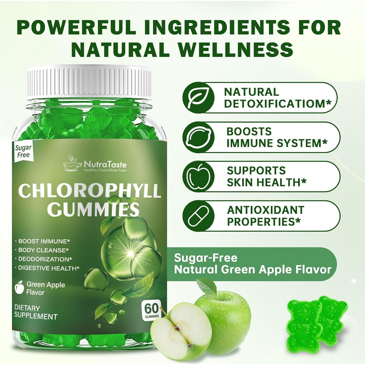 Gomitas de Clorofila NutraTaste 60 Unidades Sabor Manzana Verde