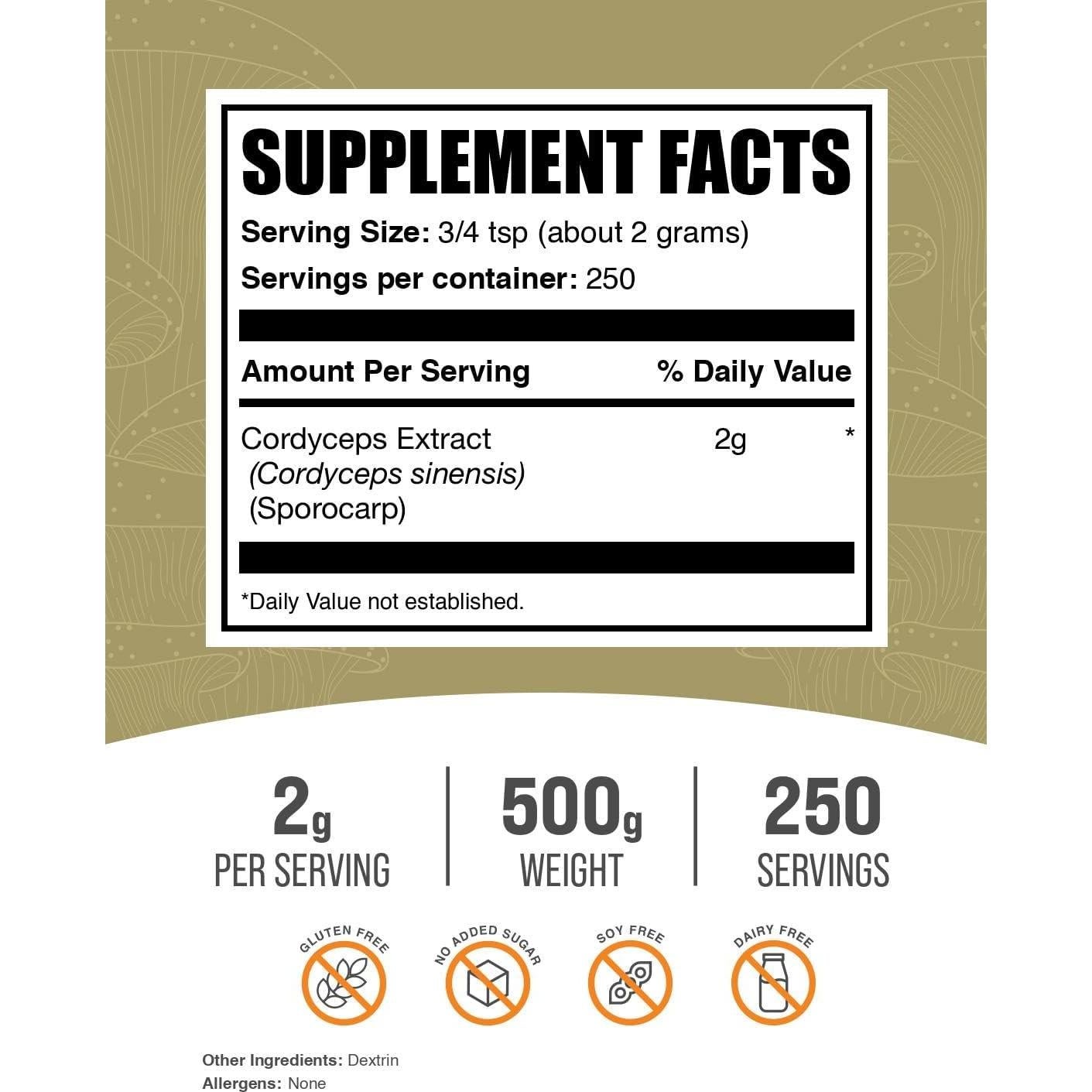 Extracto de Hongo Cordyceps en Polvo BulkSupplements 500g