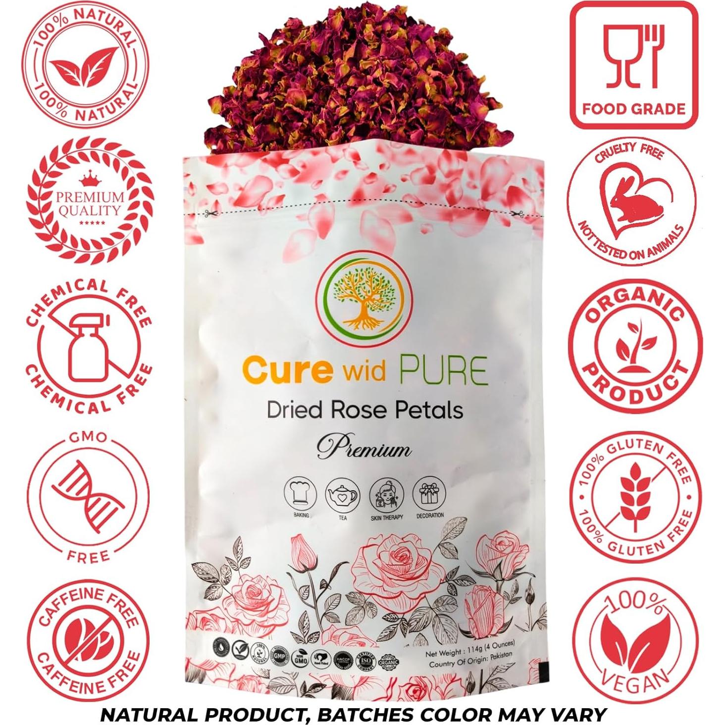 Pétalos de Rosa Secos Orgánicos Cure Wid Pure 113.4g - Comestibles